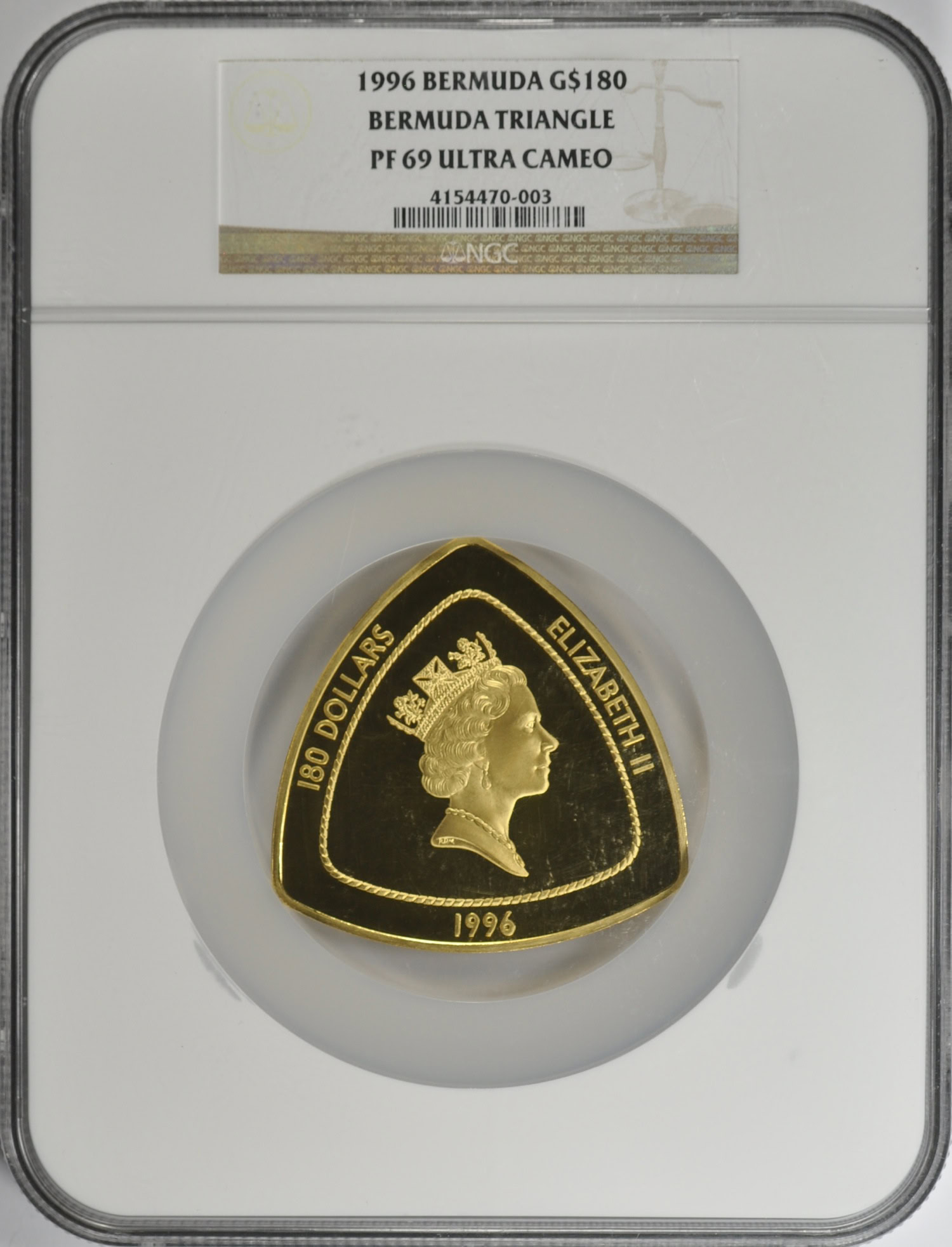 Bermuda 1996 G$180 Gold Bermuda Triangle 5 oz. NGC Proof-69 UC