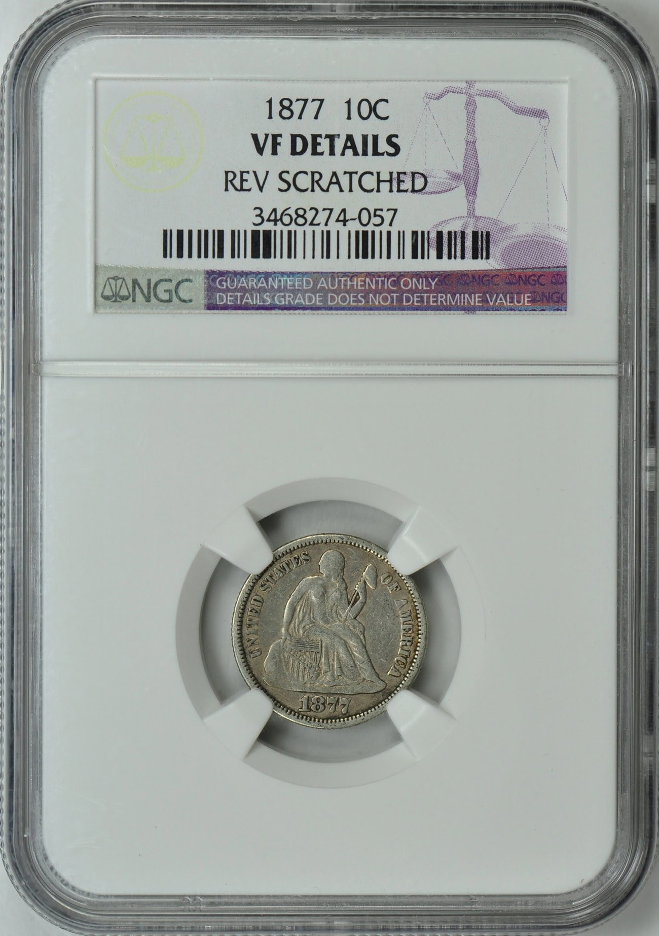 1877 Seated Liberty Dime NGC VF Details (Item 39241