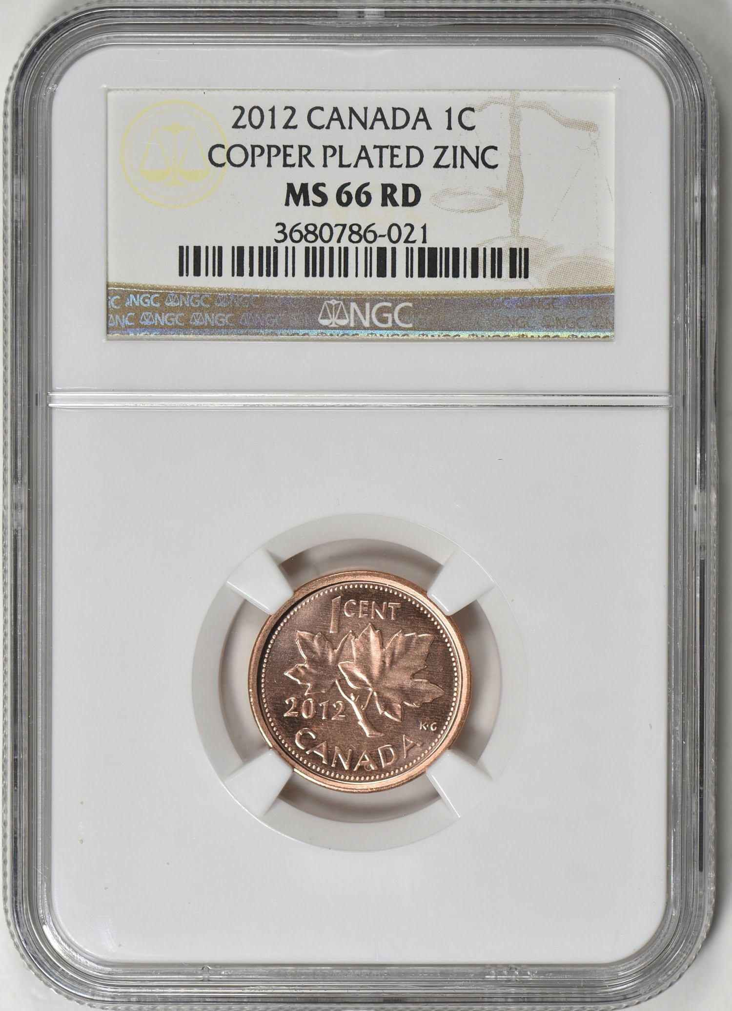Canada 2012 One Cent Copper Plated Zinc NGC MS-66 RD (Item 392925