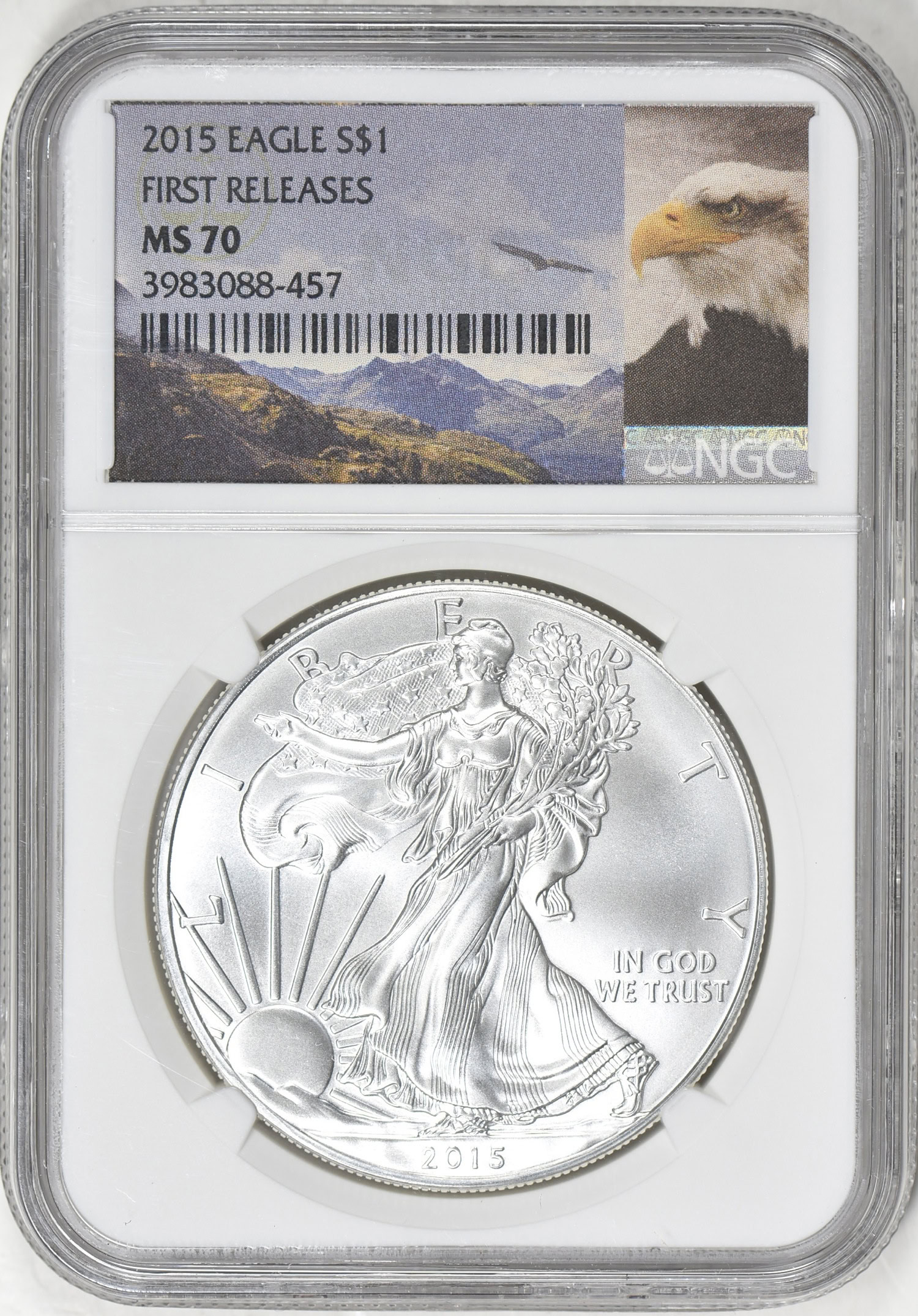 2015 アメリカン シルバー イーグル $1 最高鑑定MS70 初期リリース 2015 $1 Silver Eagle First Releases NGC MS-70 (Item 392940