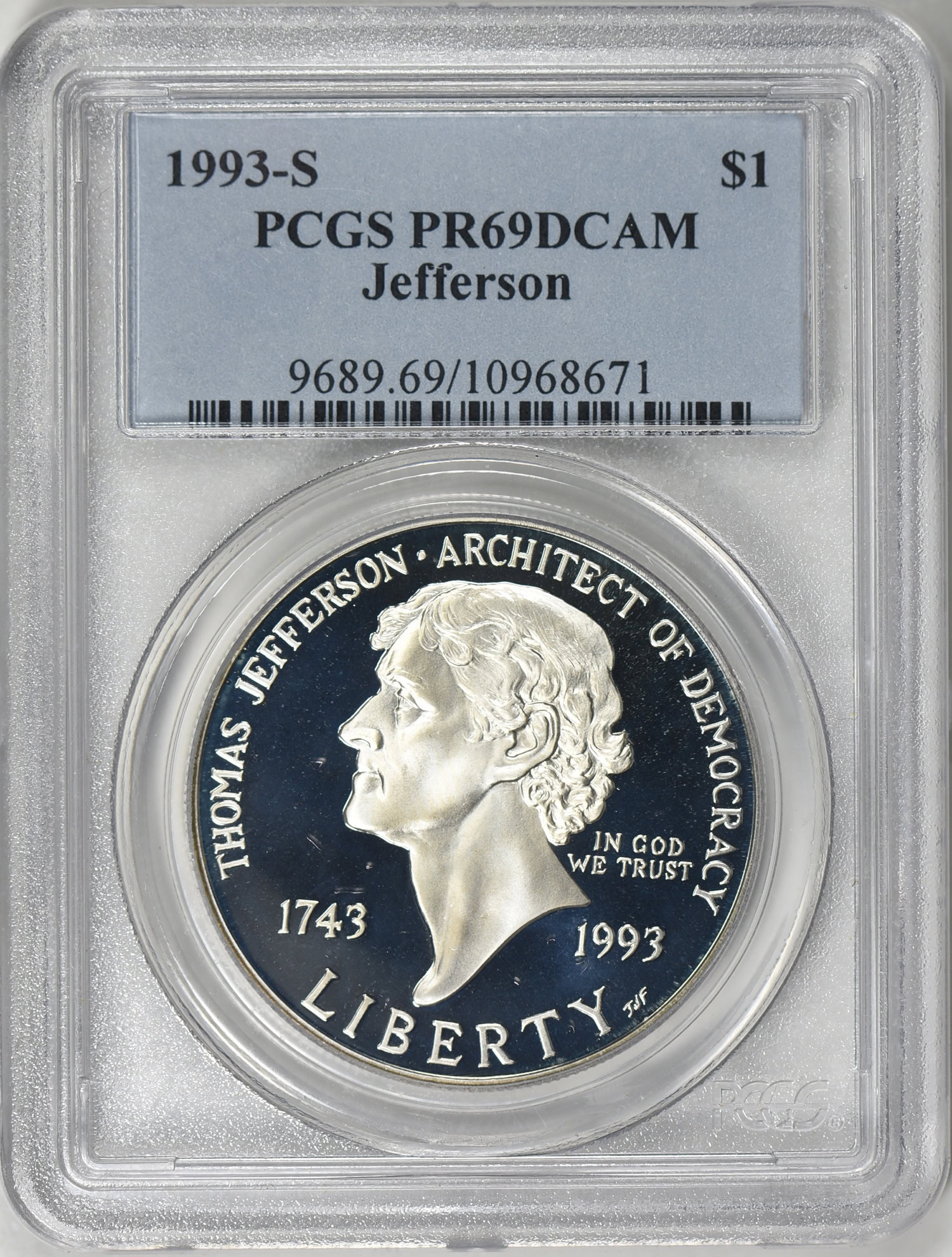 1993-S Thomas Jefferson Silver Dollar PCGS Proof-69 DCAM (Item