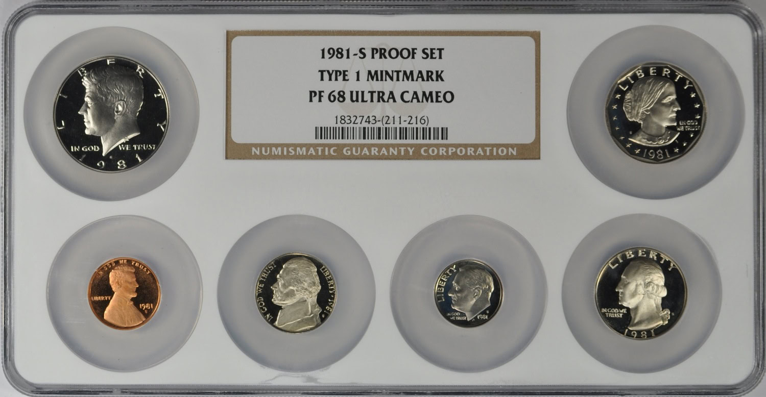 1981-S 1c-$1 Proof Set Type 1 Mintmark NGC Proof-68 UC (6 Coins ...