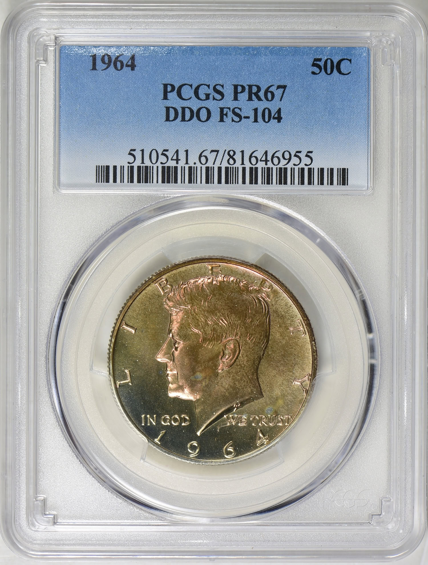 1964 Kennedy Half Dollar DDO FS-104 PCGS Proof-67 (Toned) (Item