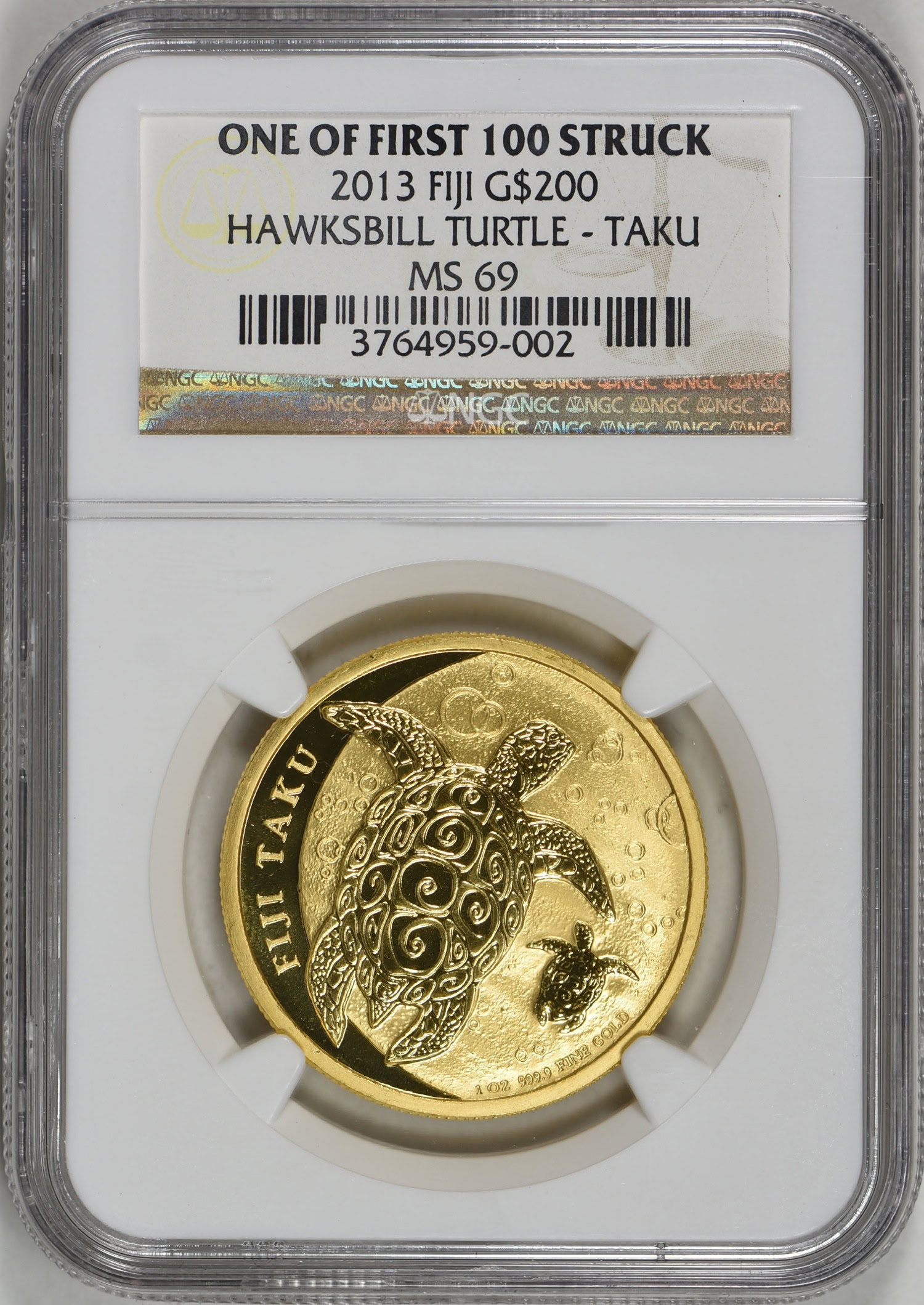 Fiji 2013 G$200 Gold Hawksbill Turtle - Taku NGC MS-69 (AGW = 1.0