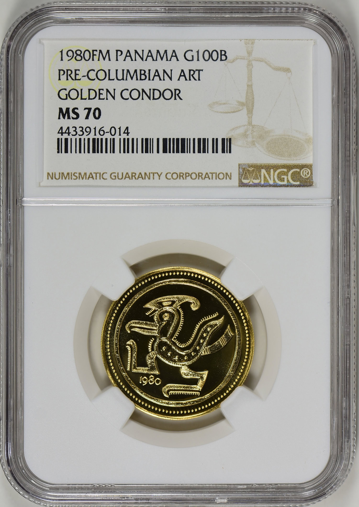 Panama 1980-FM Gold 100 Balboas Pre-Columbian Art Golden Condor