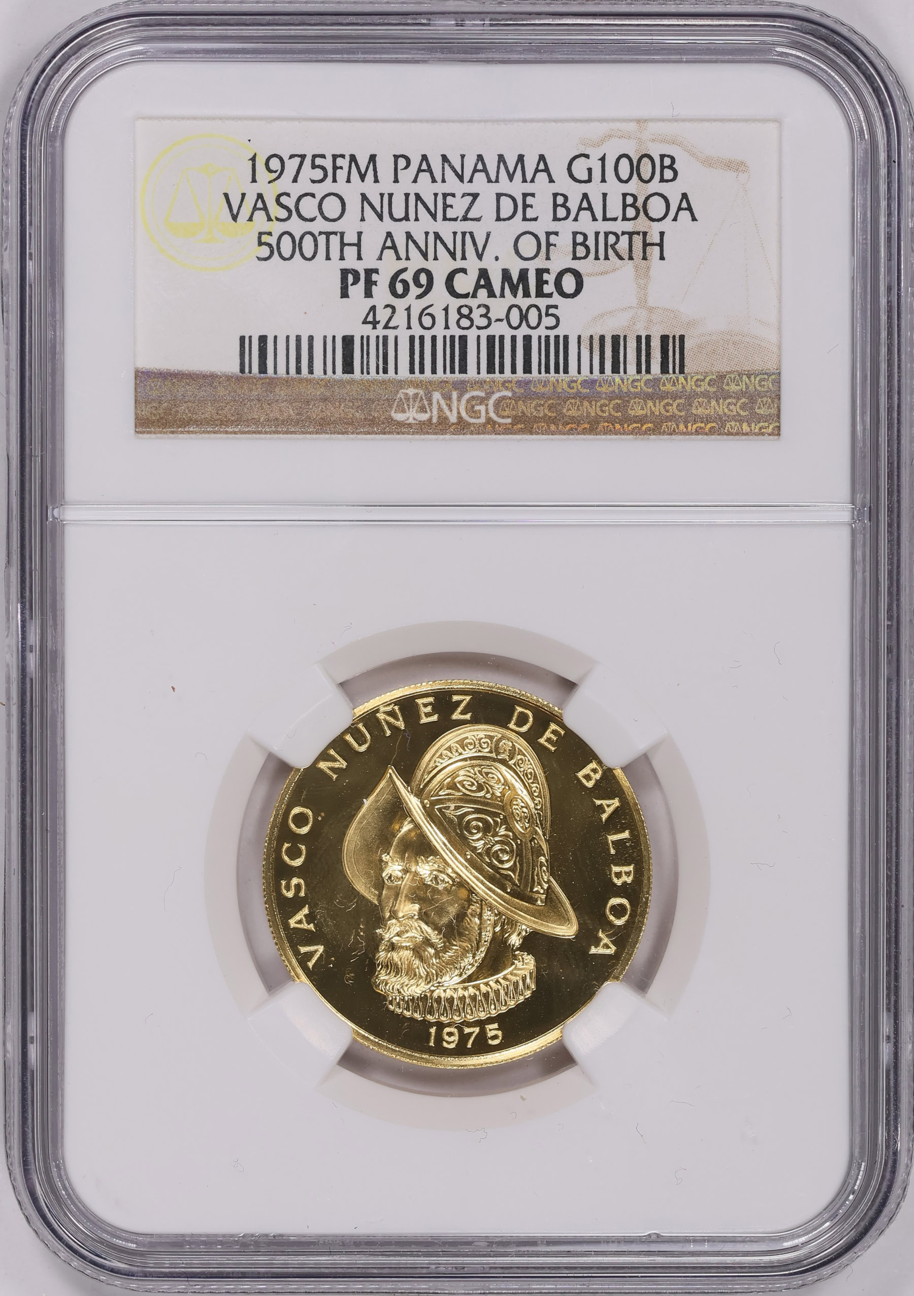 Panama 1975-FM Gold 100 Balboas 500th Anniversary of the Birth of Vasco ...