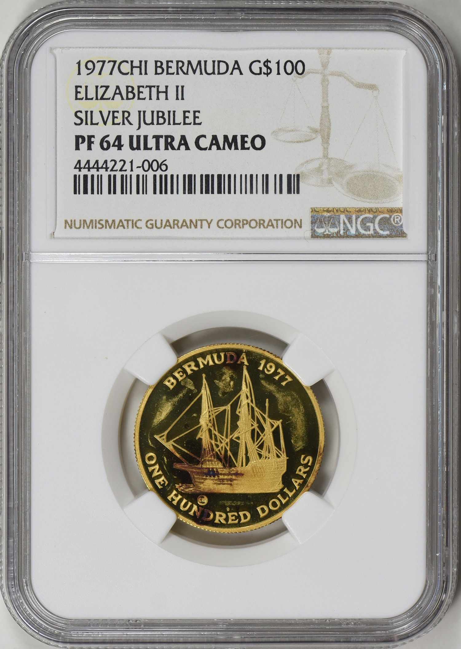 Bermuda 1977-CHI Gold $100 Elizabeth II Silver Jubilee
