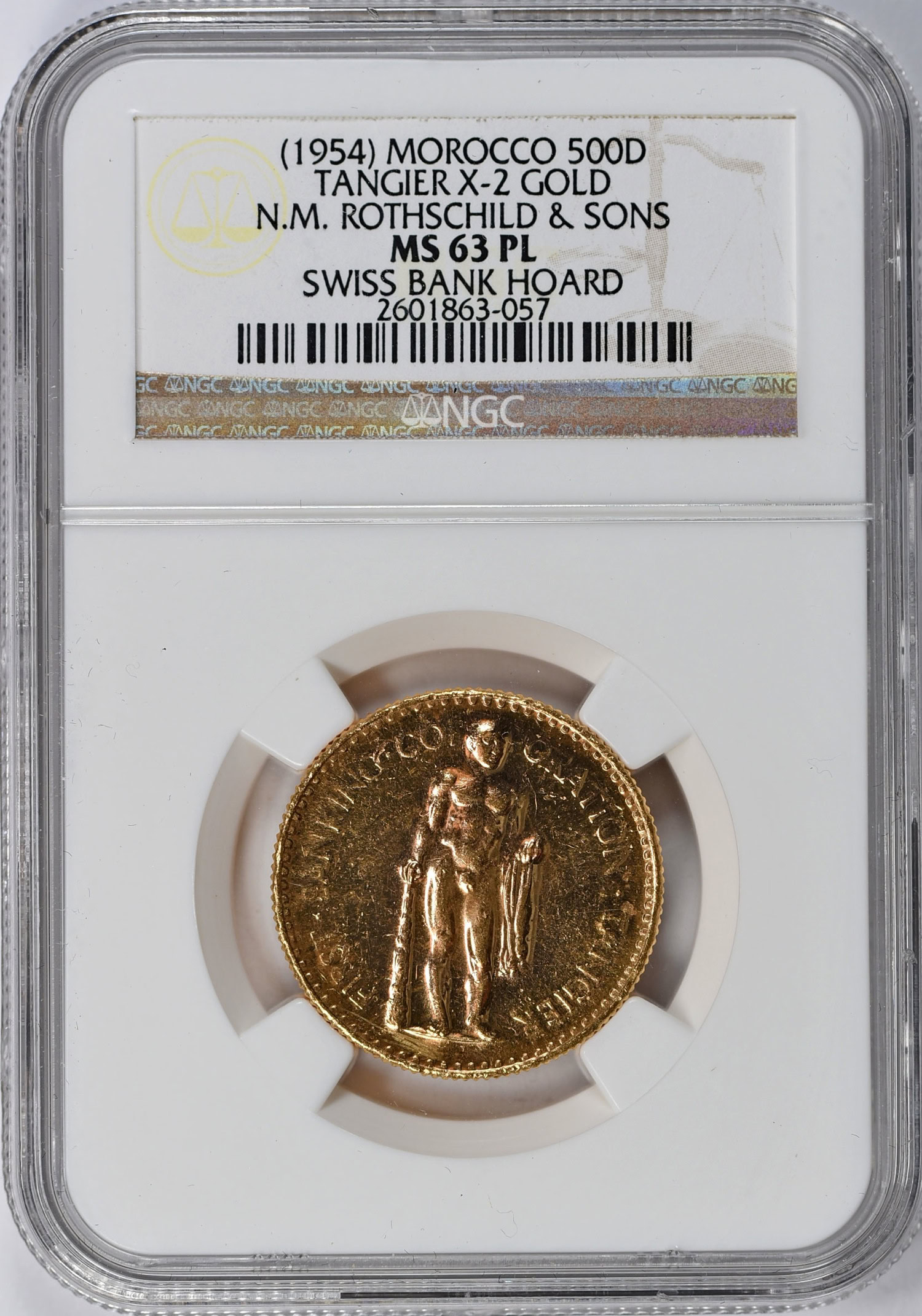 Morocco (1954) Gold 500 Dirhams Tangier X-2 N.M. Rothschild & Sons