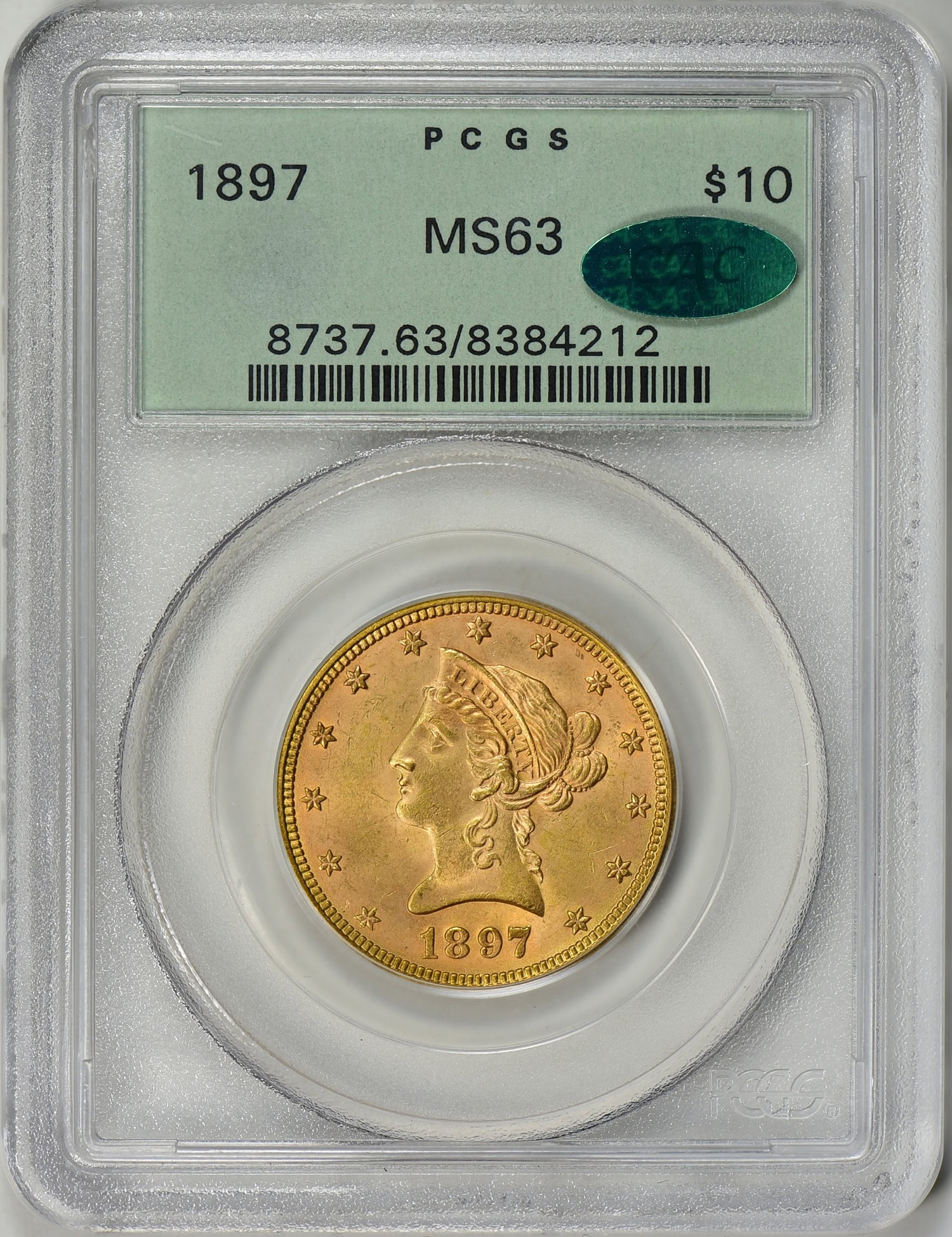 1897 Liberty Gold Eagle PCGS MS-63 (CAC Green) OGH (Item 473221 