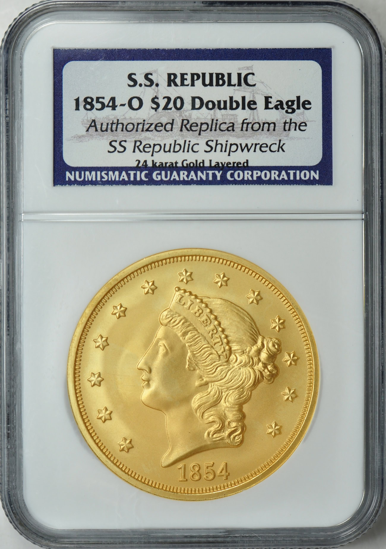 1854-O $20 Double Eagle Authorized Replica SS Republic Shipwreck