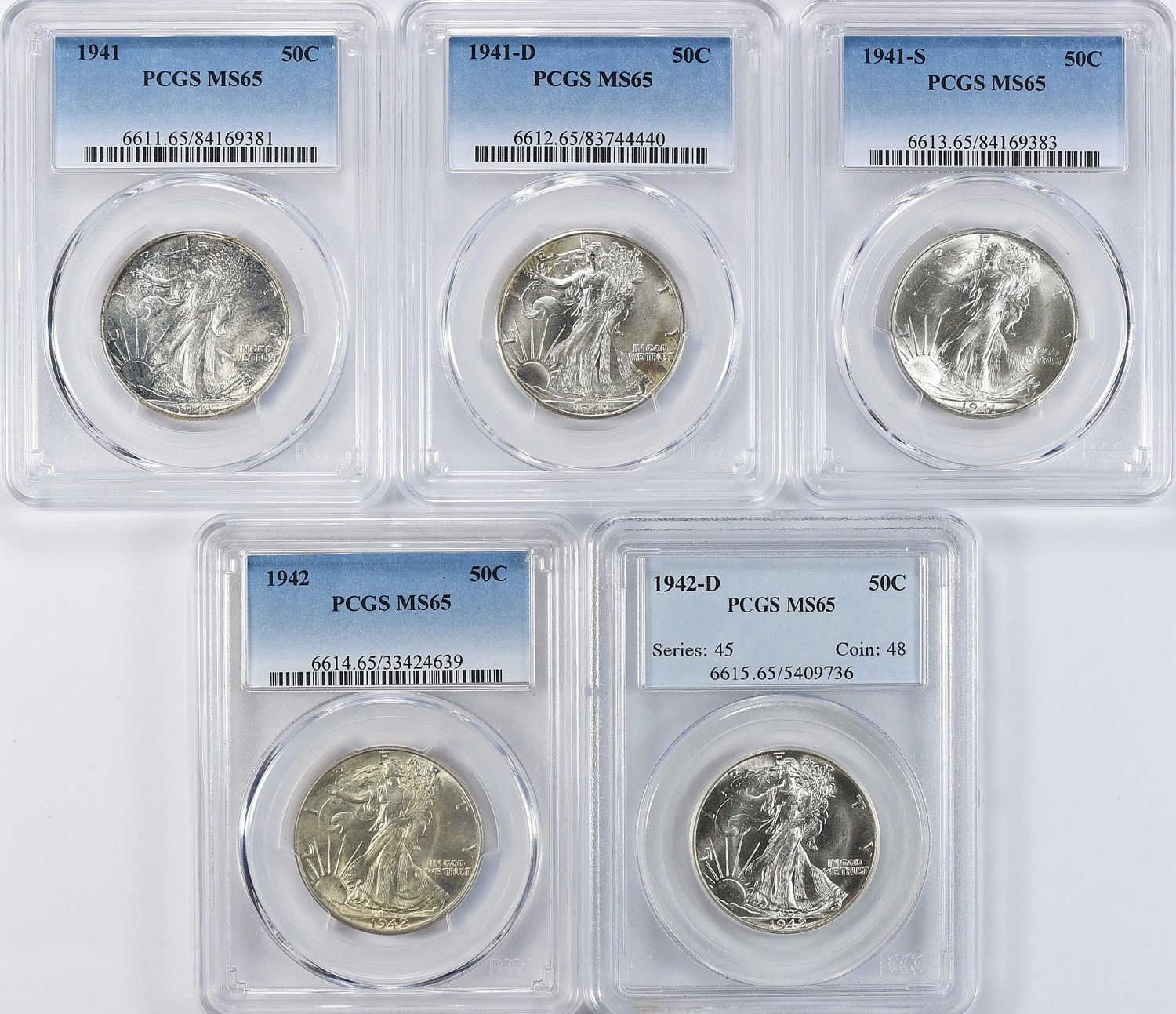 1941 - 1947 Walking Liberty Half Dollar Short Set PCGS MS-65 (20