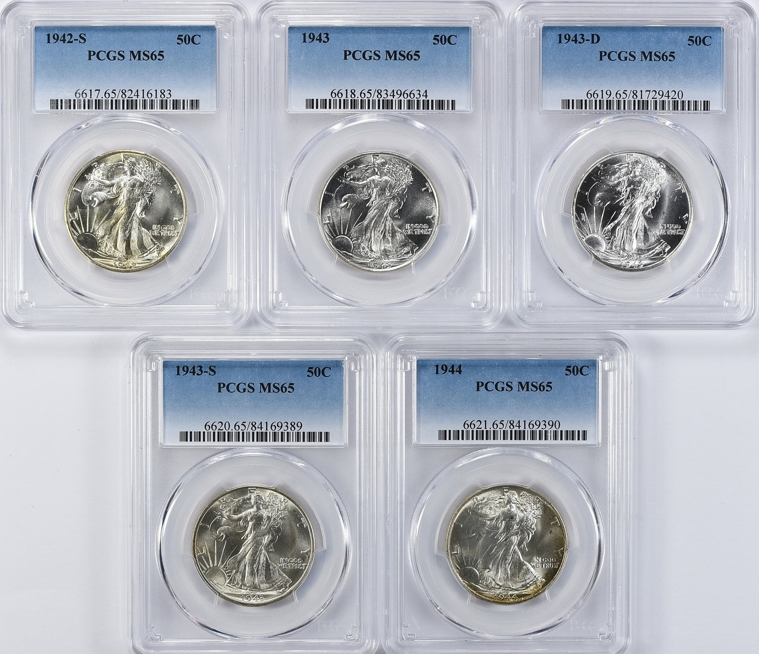 1941 - 1947 Walking Liberty Half Dollar Short Set PCGS MS-65 (20