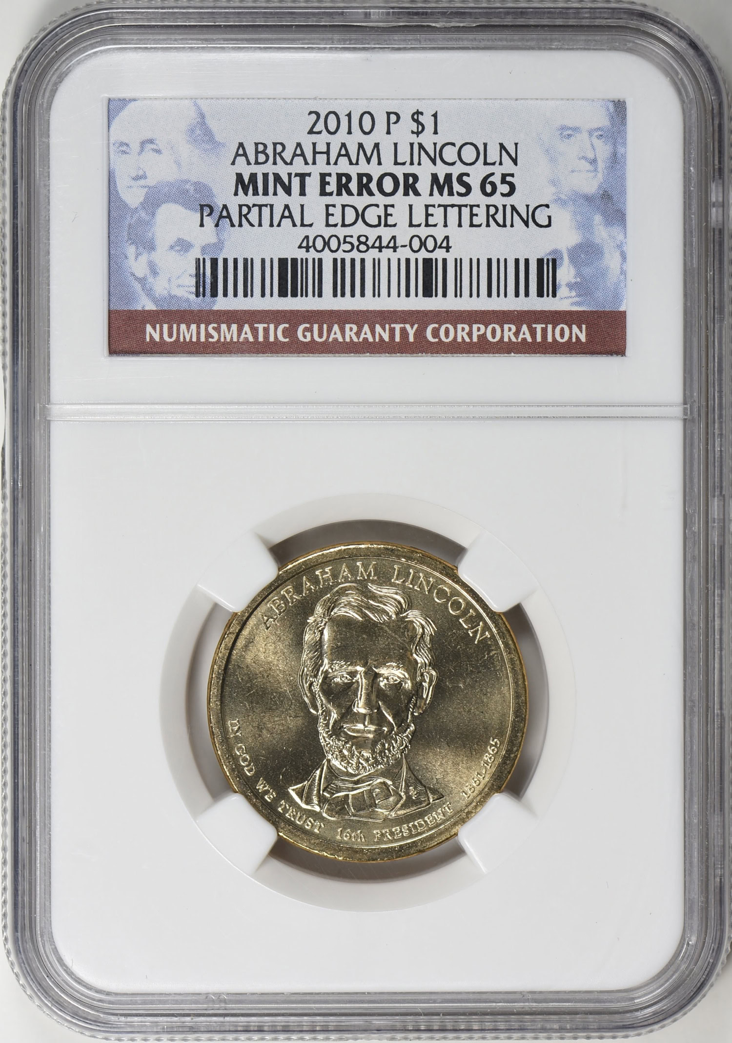 金銀プラスマクリーム ゾクマンページ Mint Error 2010-P $1 Presidential Dollar Abraham Lincoln Partial