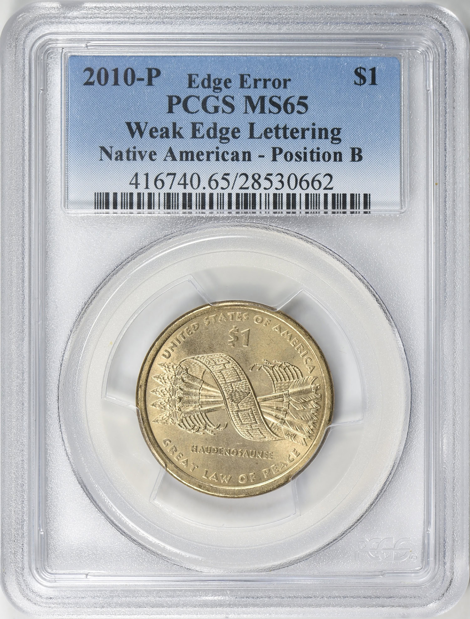 Mint Error 2010-P $1 Sacagawea Dollar Native American Weak Edge