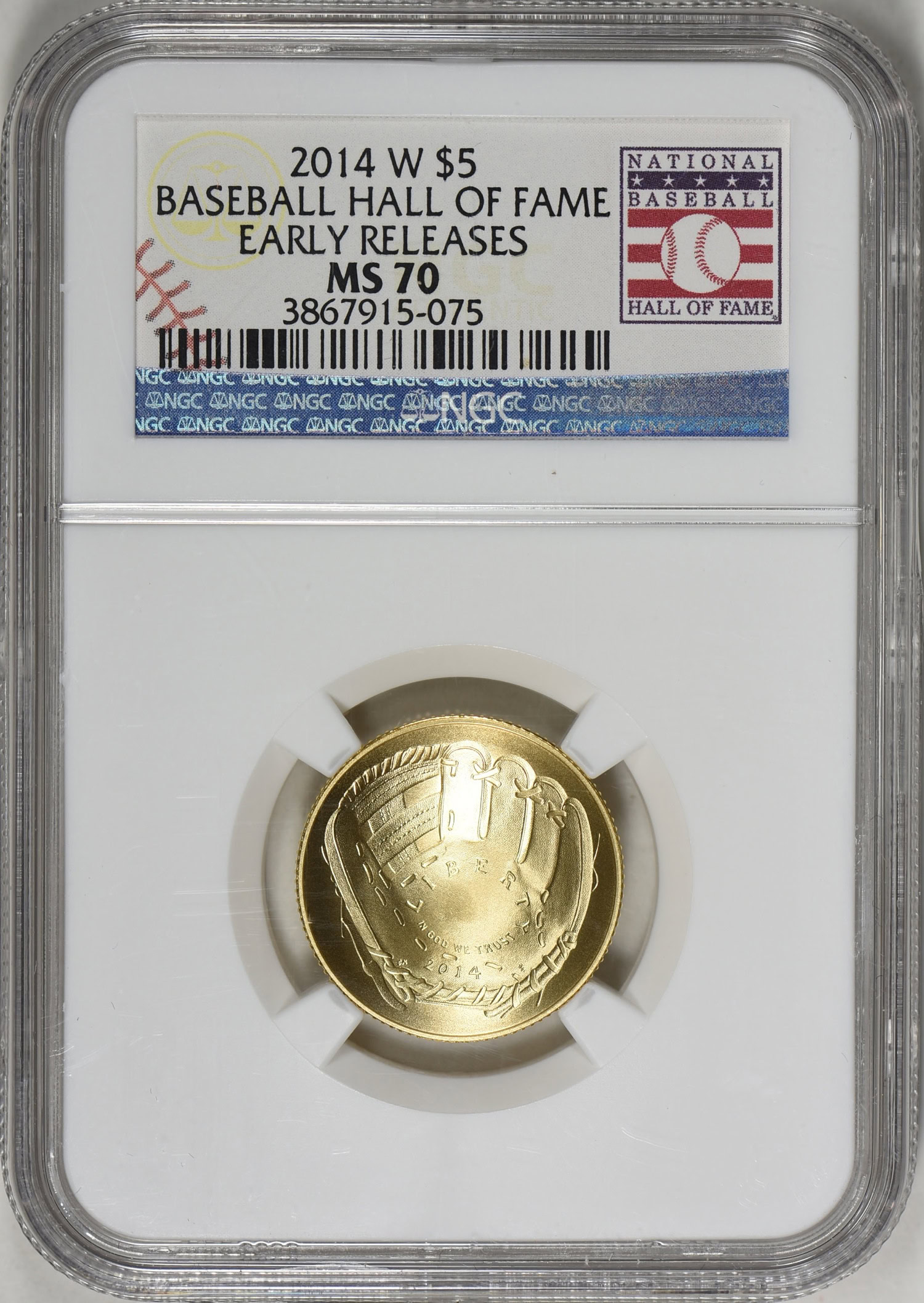 2014-W Baseball Hall of Fame Gold $5 Early Releases NGC MS-70