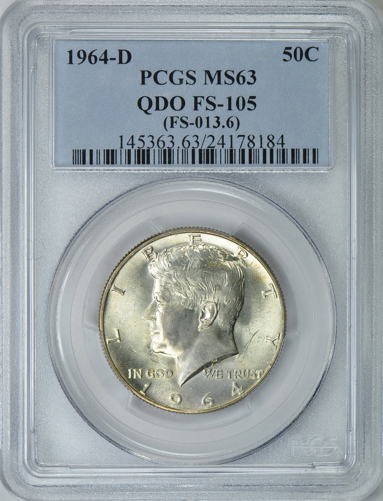 1964-D Kennedy Half Dollar Quadrupled Die Obverse FS-105 (FS-013.6