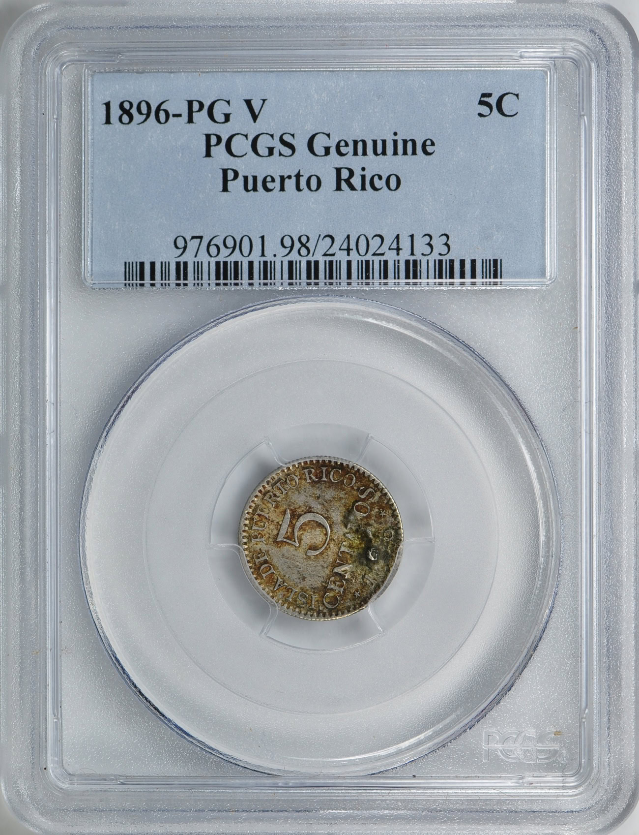 Puerto Rico 1896-PG V 5 Centavos PCGS Genuine | PCGS Cert