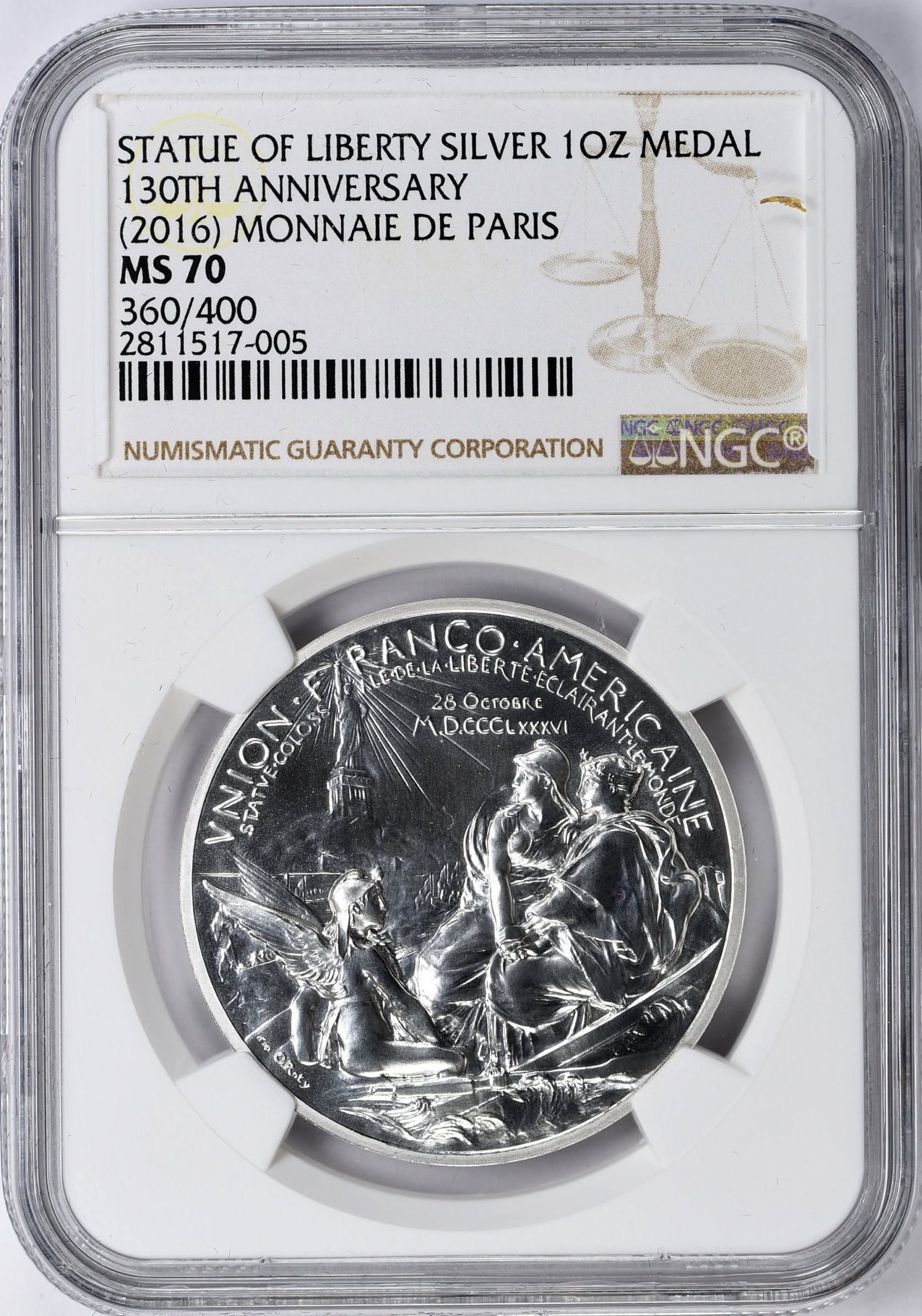 France (2016) Statue of Liberty 1 oz. Silver Medal 130th