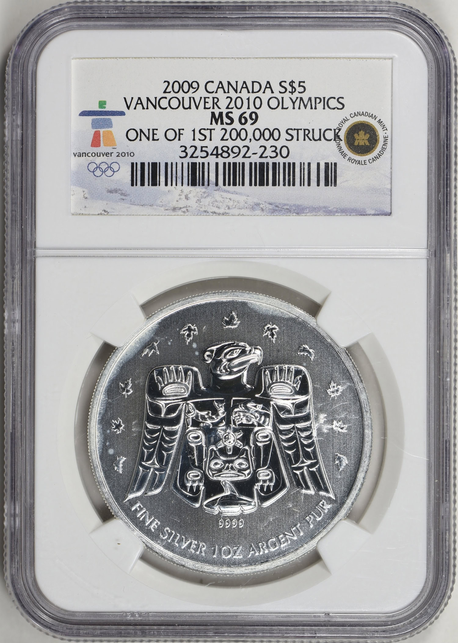 Canada 2009 S$5 Silver Vancouver 2010 Olympics NGC MS-69 | NGC