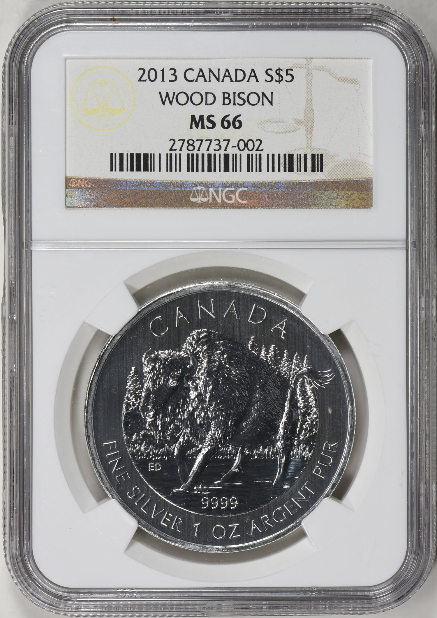 Canada 2013 S$5 Silver Wood Bison NGC MS-66 (Item 513439