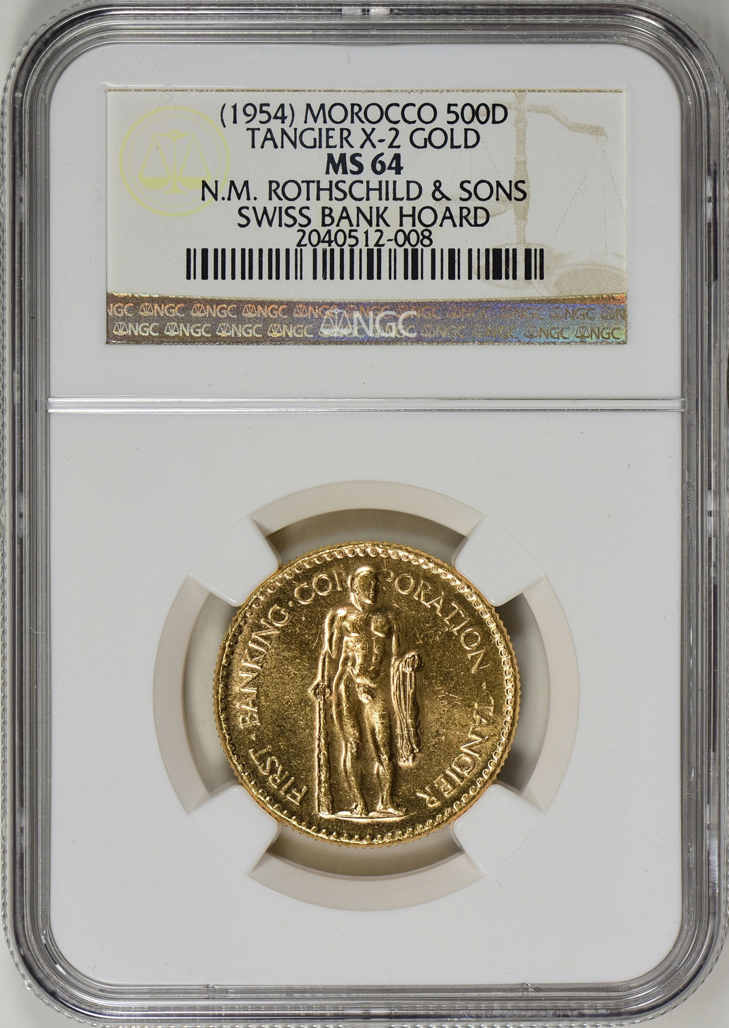 Morocco (1954) Gold 500 Dirhams Tangier X-2 N.M. Rothschild & Sons