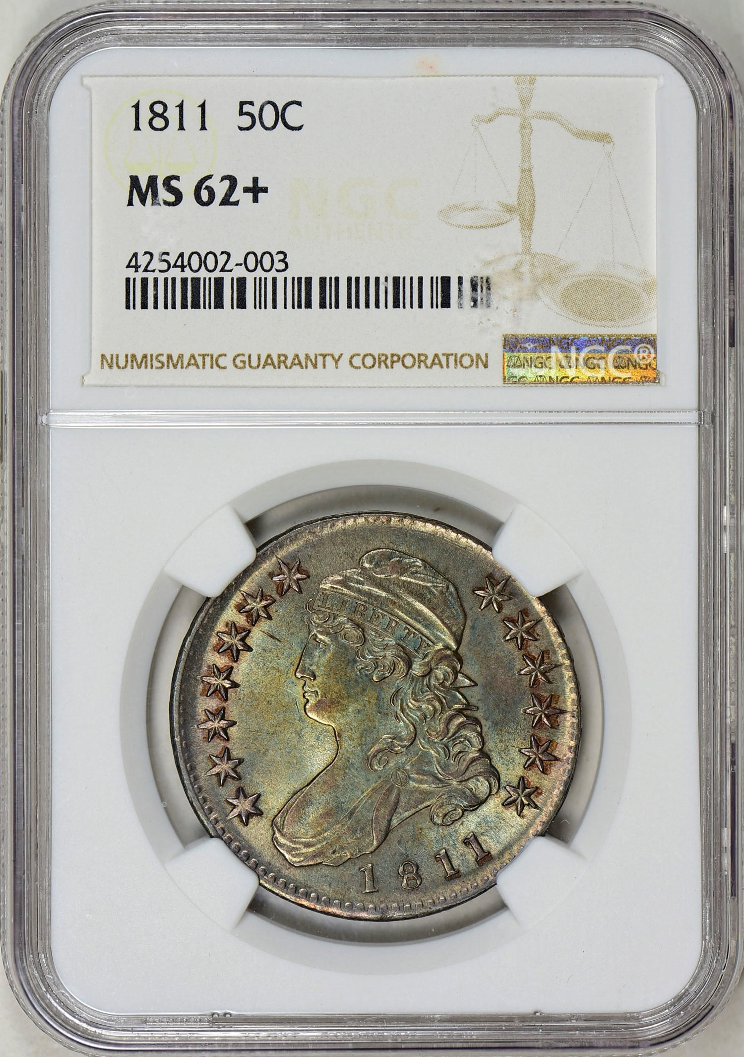 1811 Capped Bust Half Dollar NGC MS-62+ (Toned) (Item 518975