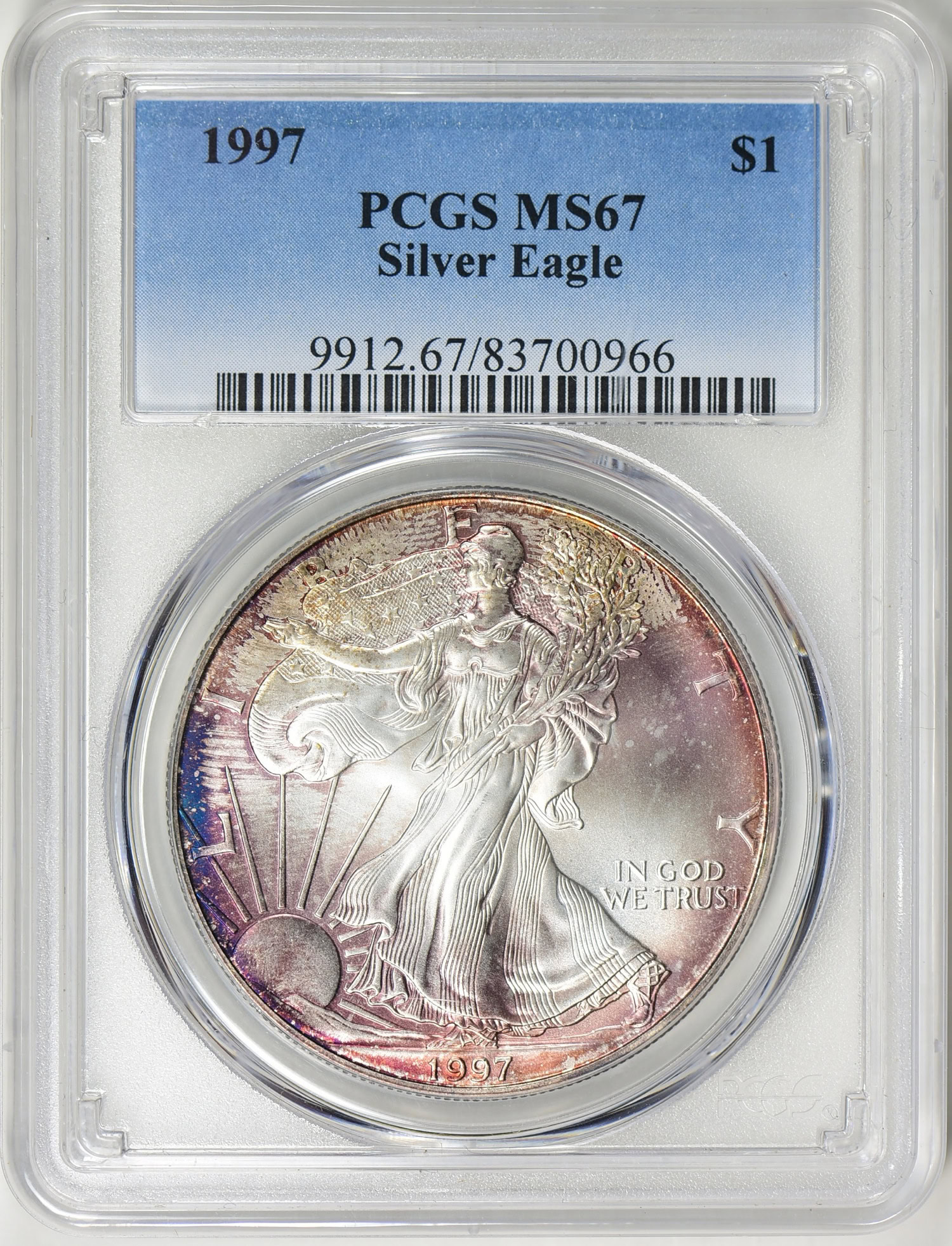 1997 $1 Silver Eagle PCGS MS-67 (Toned) (Item 523658