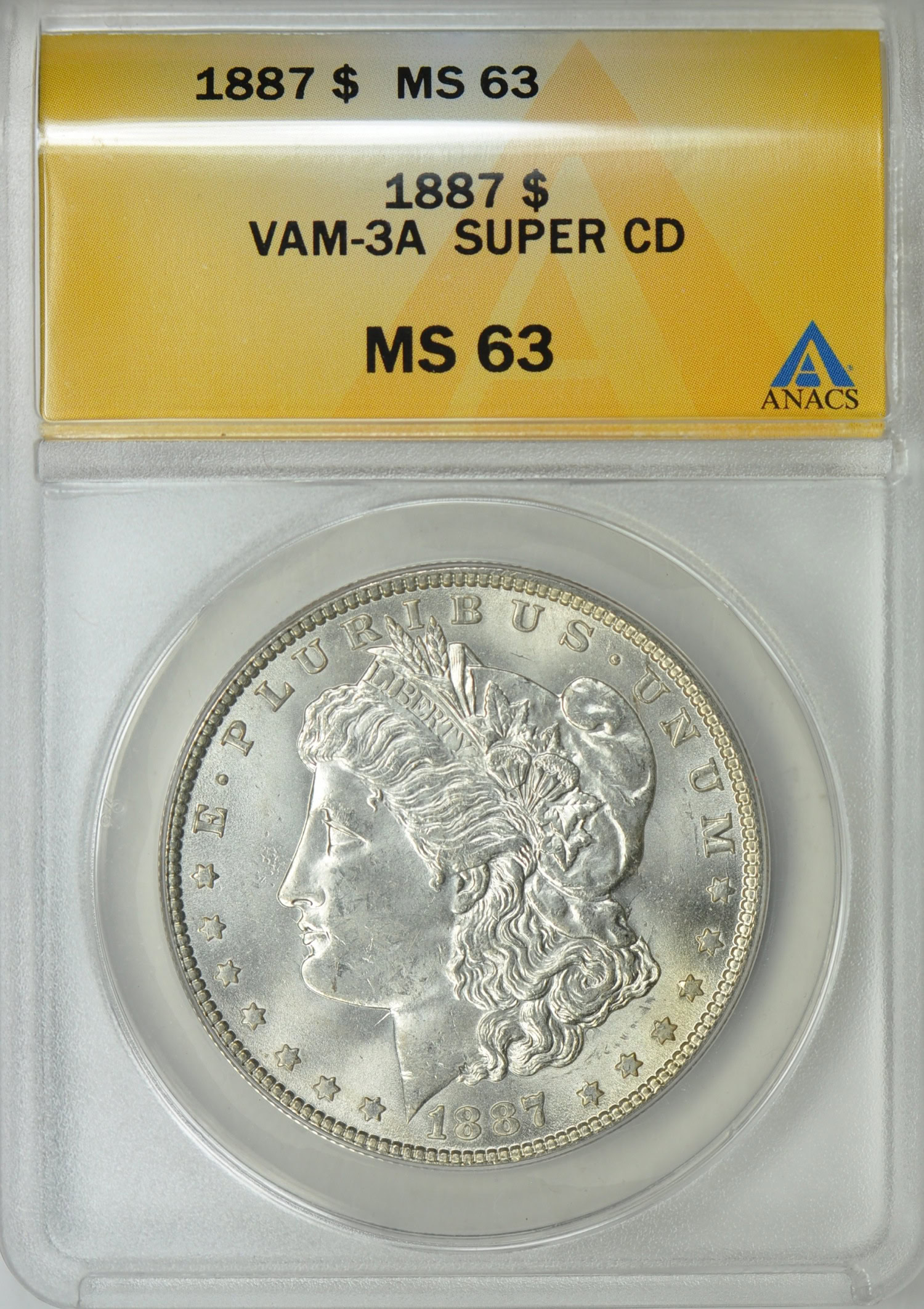 1887 Morgan Silver Dollar VAM-3A Super CD ANACS MS-63 (Item 529815