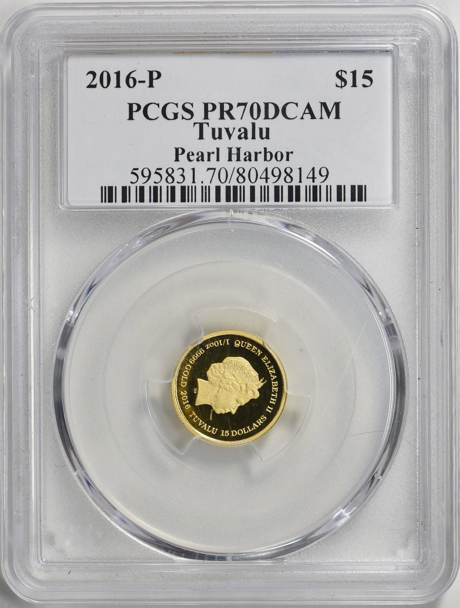 Tuvalu 2016-P Gold $15, $25, and $100 Pearl Harbor Set PCGS Proof