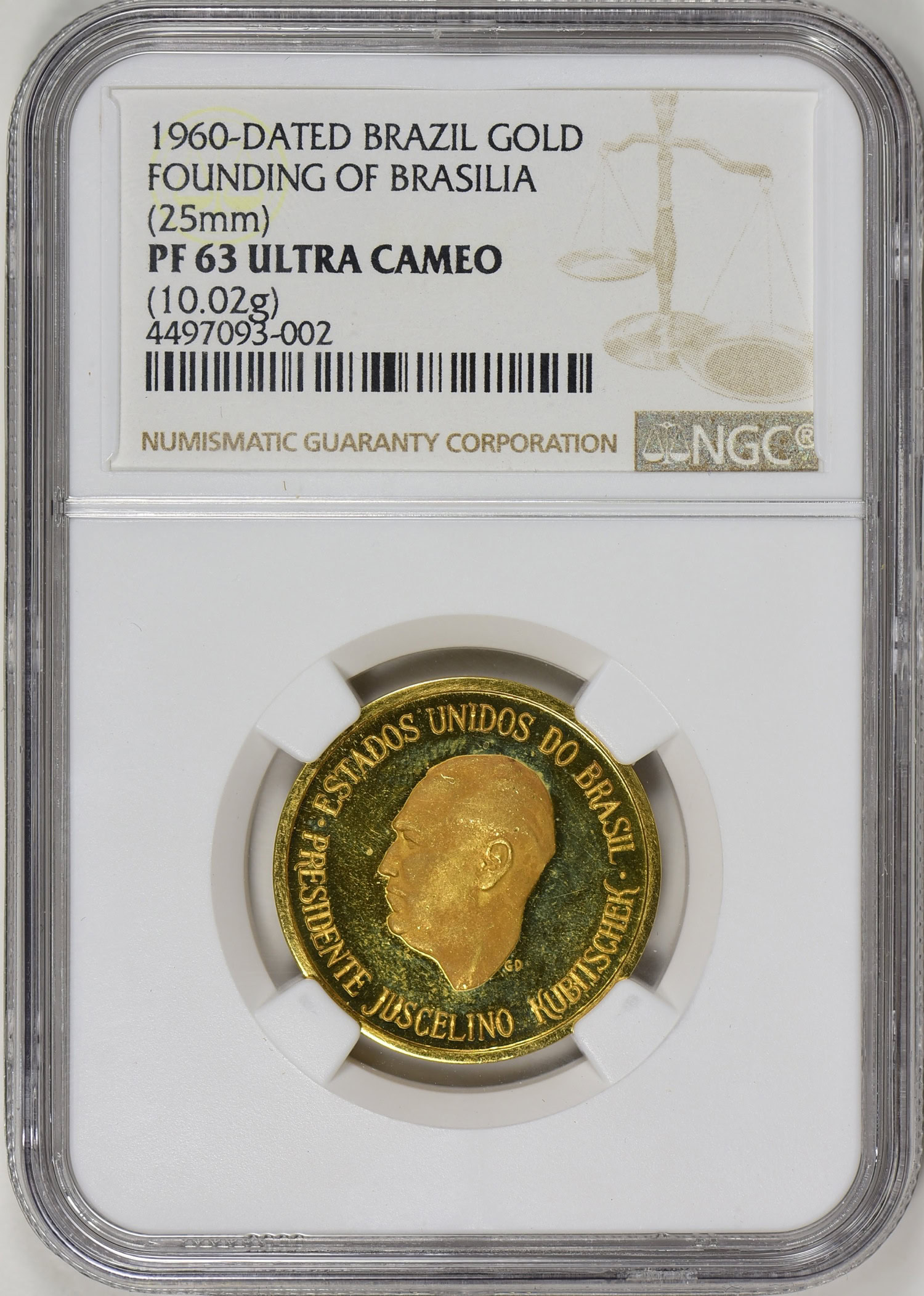 Brazil 1960 Founding of Brasilia Gold Medal NGC Proof-63 Ultra