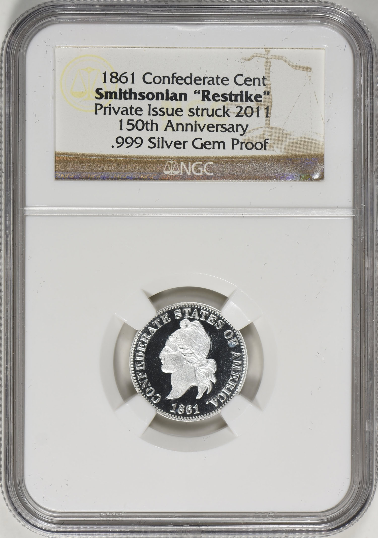 1861 Confederate Cent Smithsonian Restrike Set in Gold, Silver