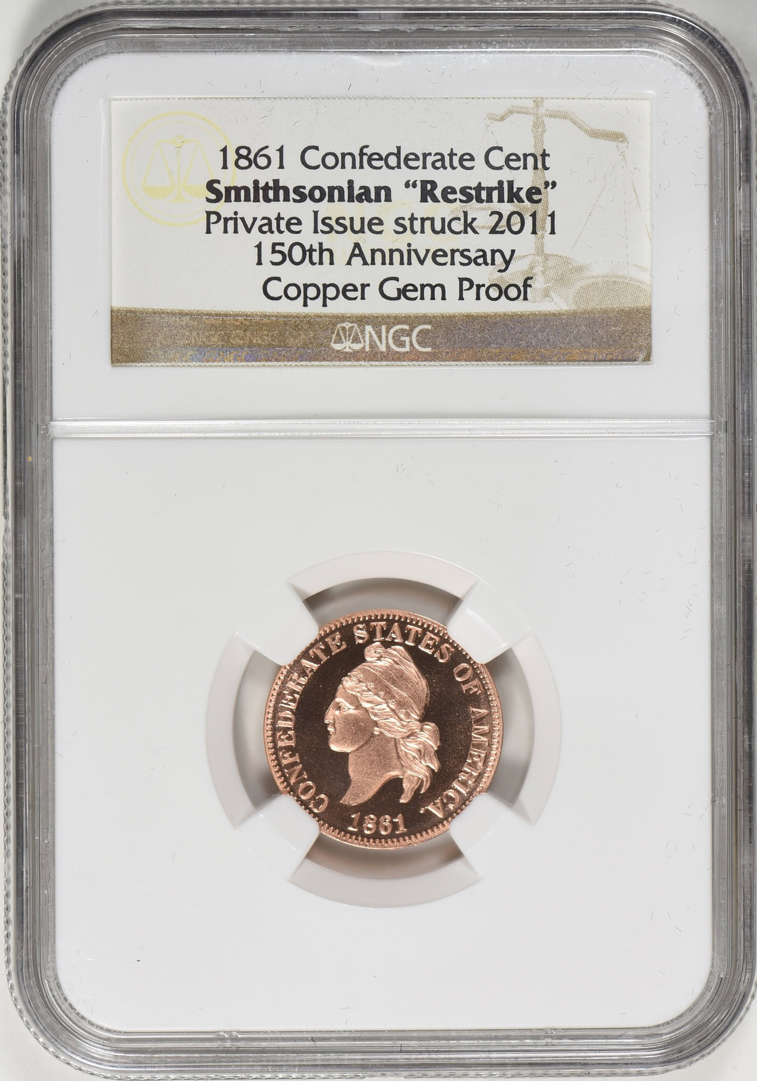 1861 Confederate Cent Smithsonian Restrike Set in Gold, Silver