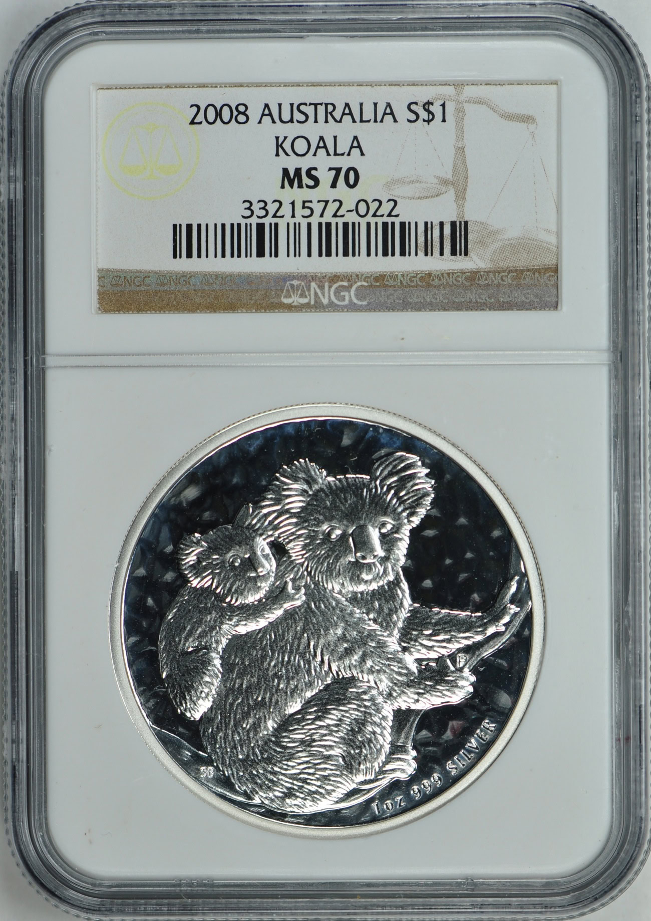 Australia 2008 S$1 Silver Koala NGC MS-70 | NGC Cert #3321572-022