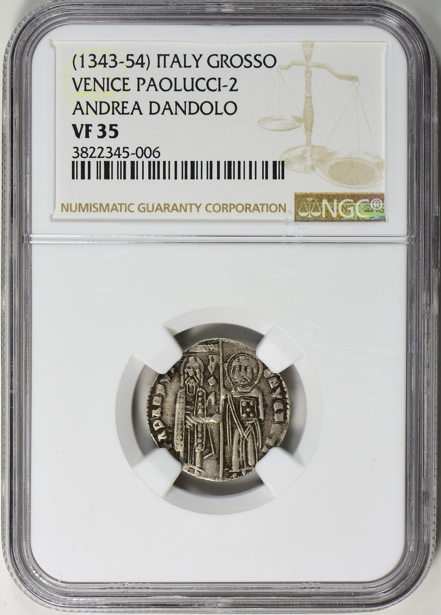 Italy, Venice. Andrea Dandolo (1343-1354) Silver Grosso Paolucci-2