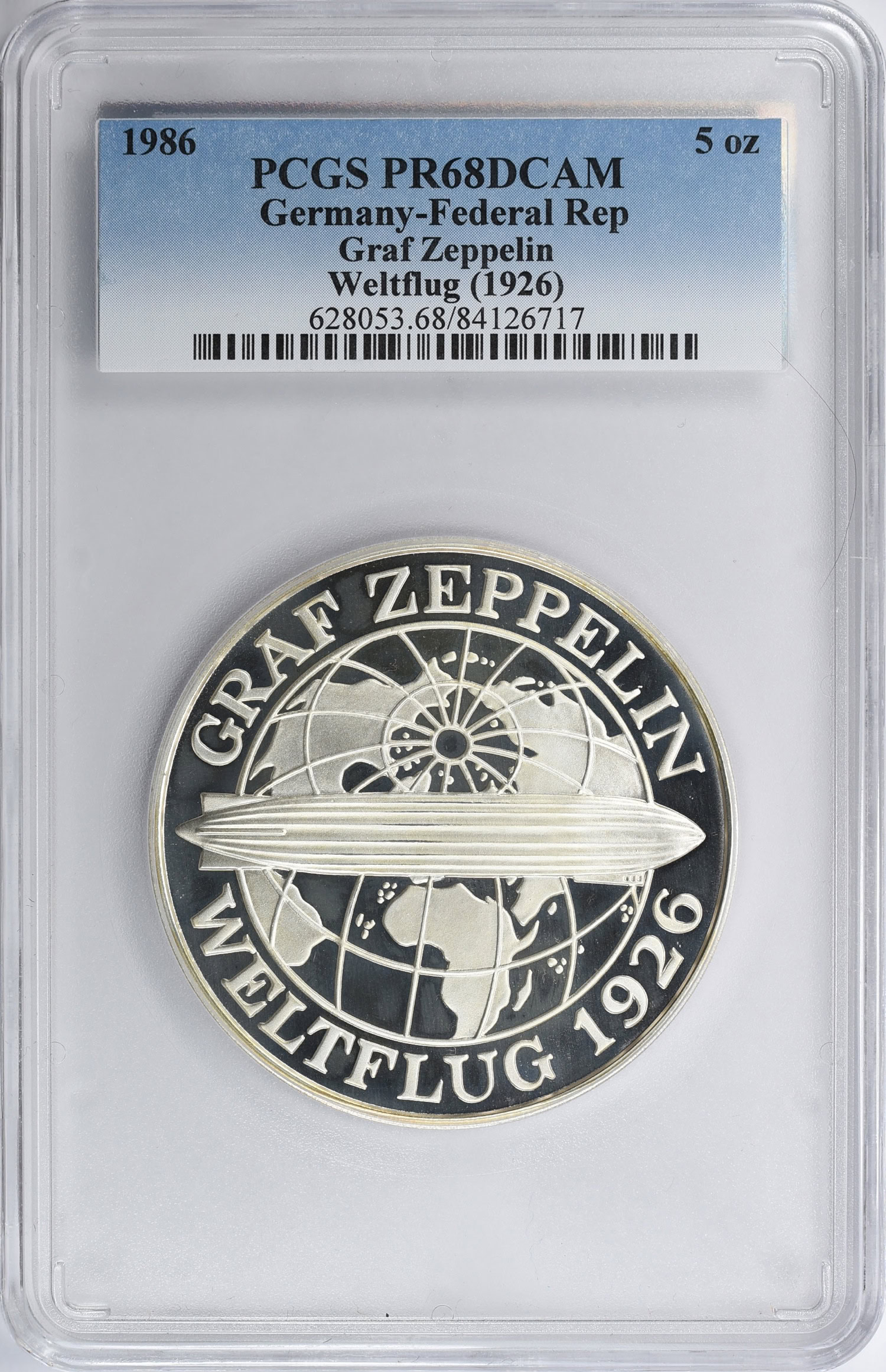 Germany - Federal Republic 1986 Silver 5 oz. Medal Graf Zeppelin