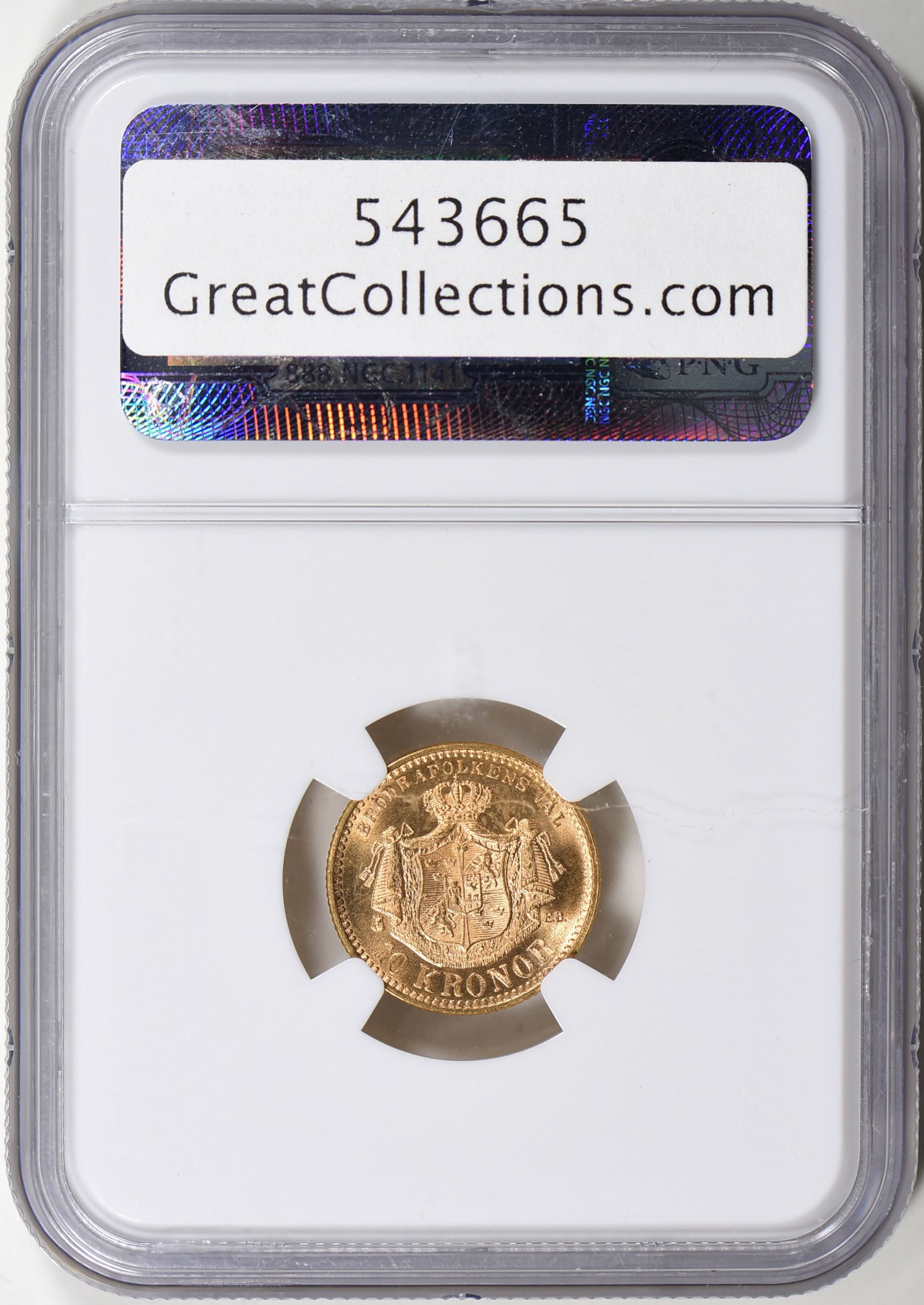 Sweden 1901 EB Gold 10 Kronor NGC MS-64 (Nordic Hoard) (AGW