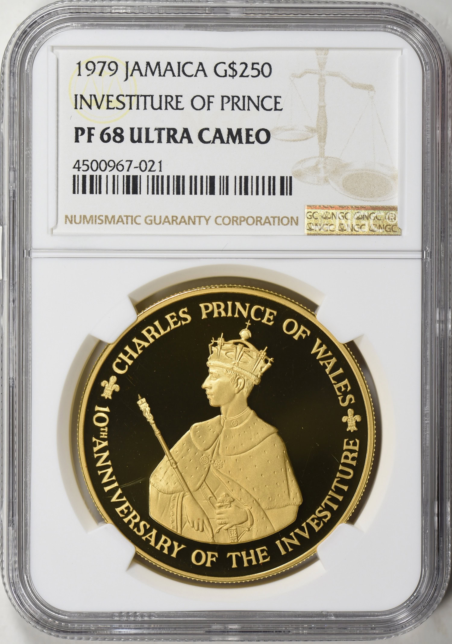 Jamaica 1979 Gold $250 Investiture of Prince Charles Anniversary