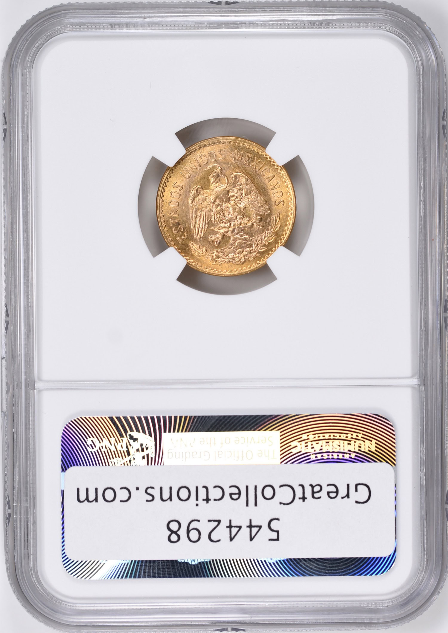 Mexico 1955-M Gold 5 Pesos Restrike KM-464 NGC MS-66 (AGW = 0.1206