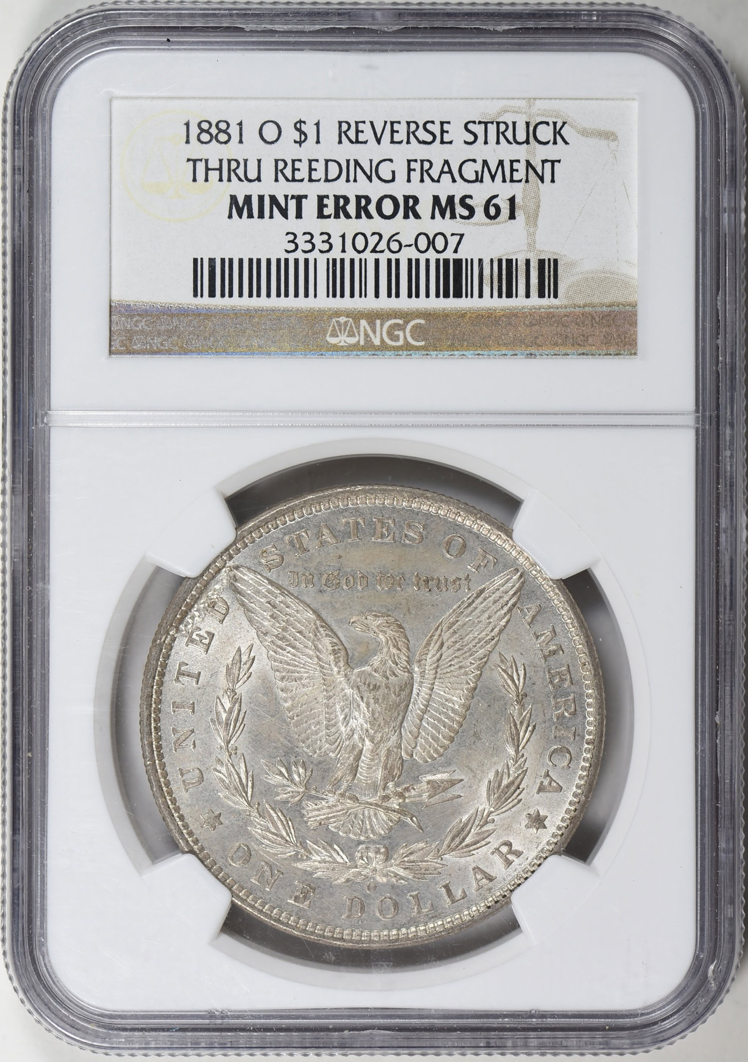 Mint Error 1881-O Morgan Silver Dollar Reverse Struck Through