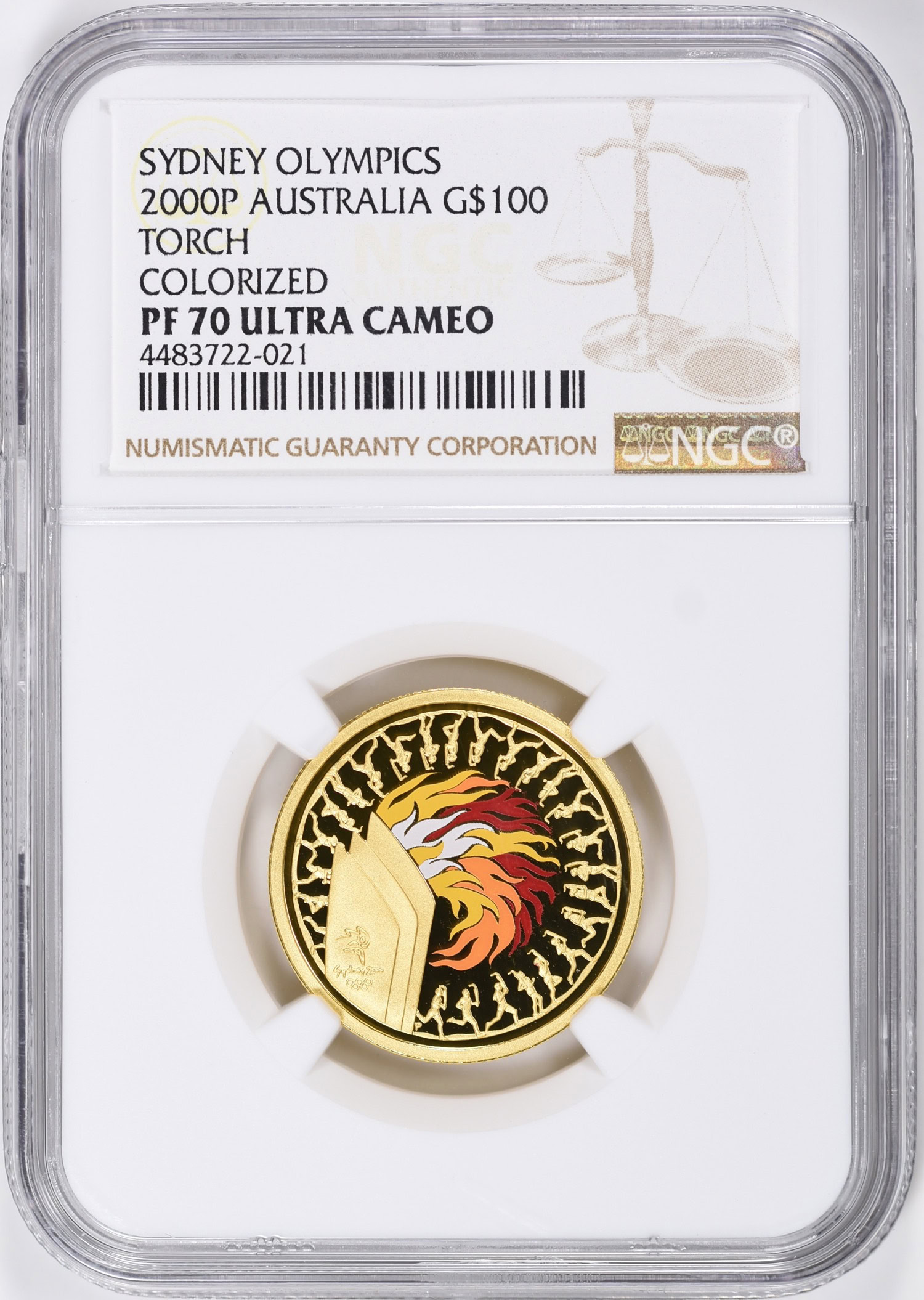 Australia 2000-P Gold $100 Sydney Olympics-Torch Colorized NGC