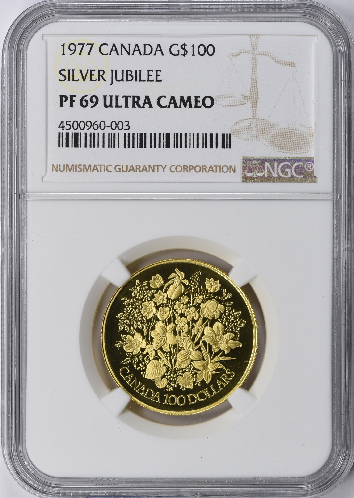 Canada 1977 G$100 Gold Queen's Silver Jubilee NGC Proof-69 UC (AGW