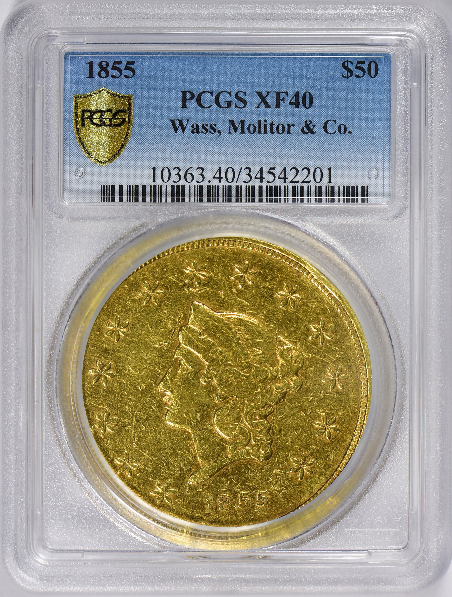 1855 California Gold $50 - Wass Molitor & Company PCGS XF-40 (Item