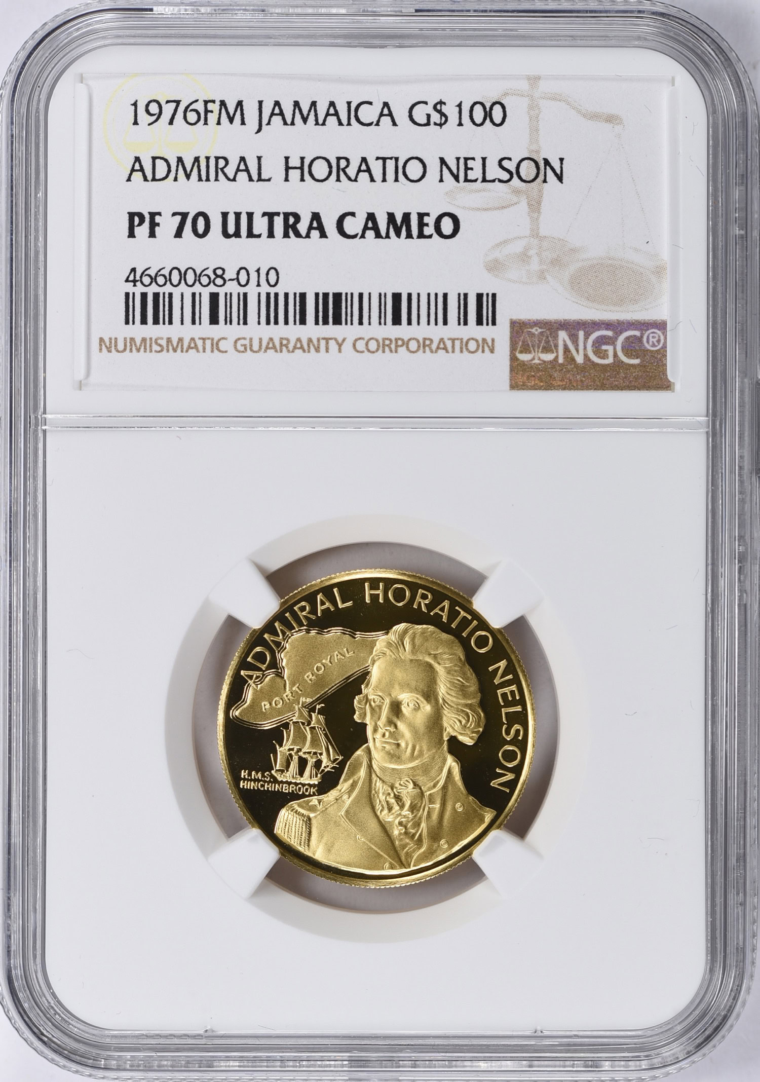 Jamaica 1976-FM Gold $100 Admiral Horatio Nelson KM-72 NGC Proof