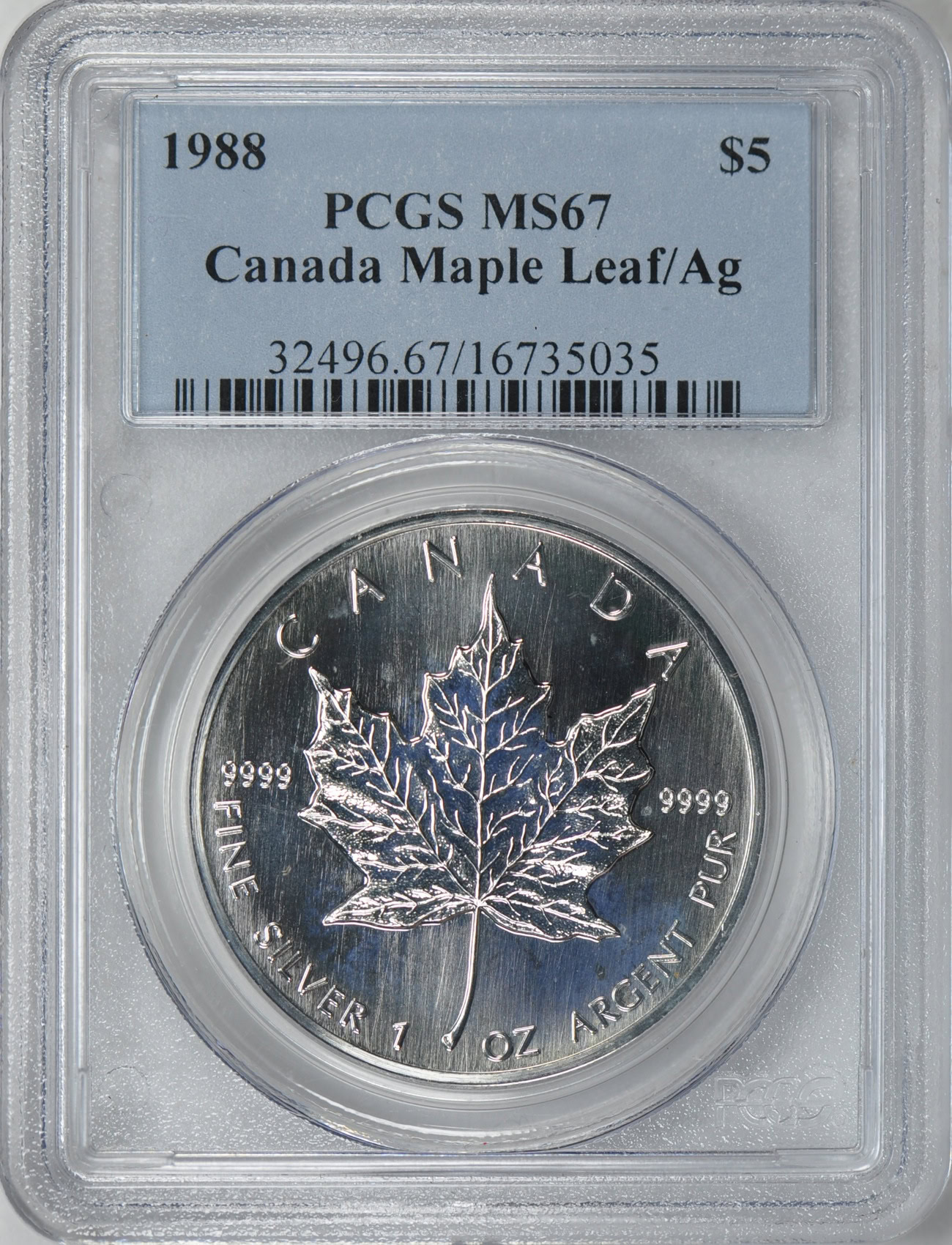 Canada 1988 S$5 Silver Maple Leaf PCGS MS-67 (Item 56747