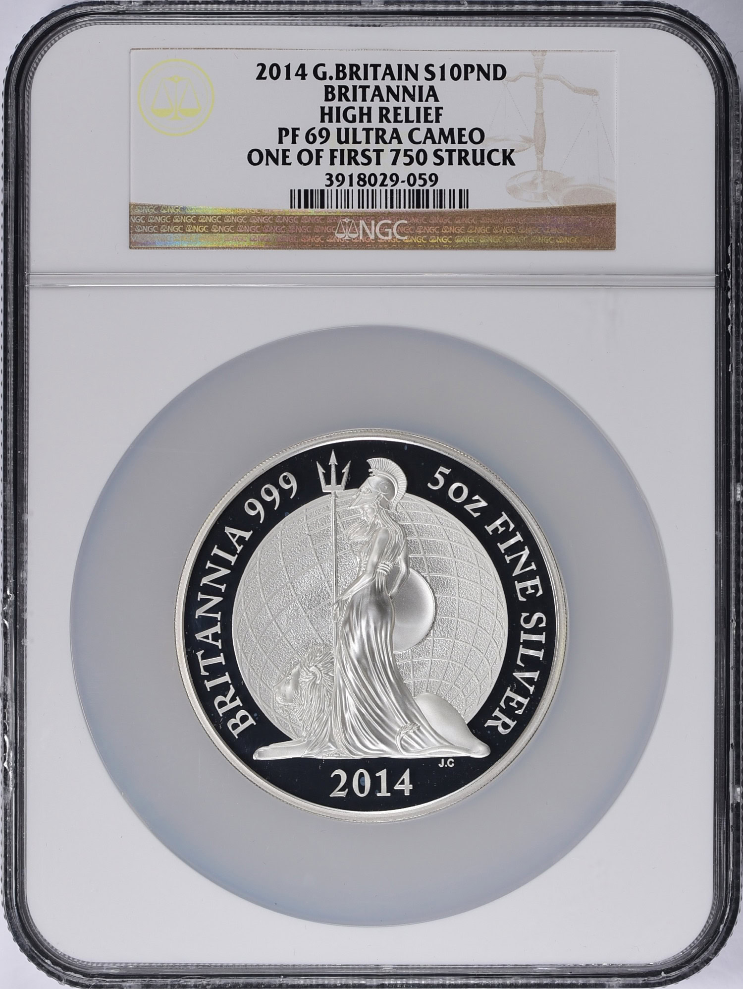 Great Britain 2014 Silver 10 Pounds Britannia High Relief 5 oz