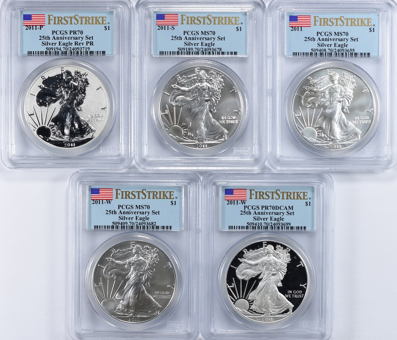 2011 25th Anniversary $1 Silver Eagle Set First Strike PCGS MS-70