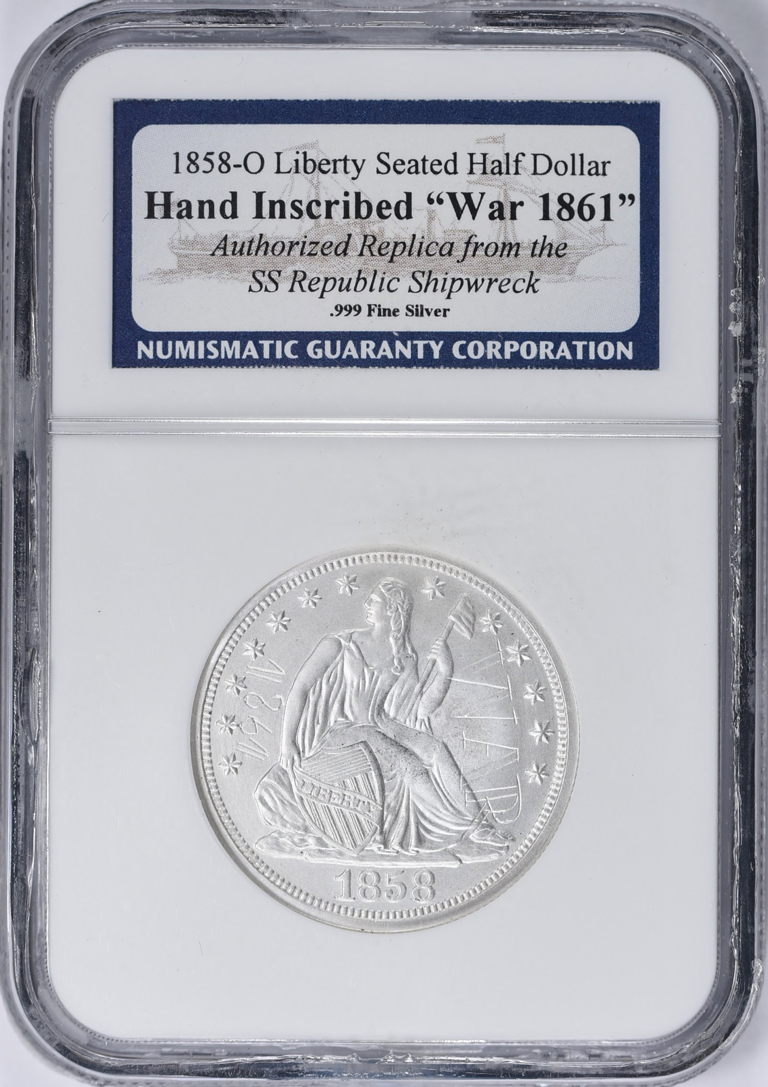 1858-O Seated Liberty Half Dollar Hand Inscribed 