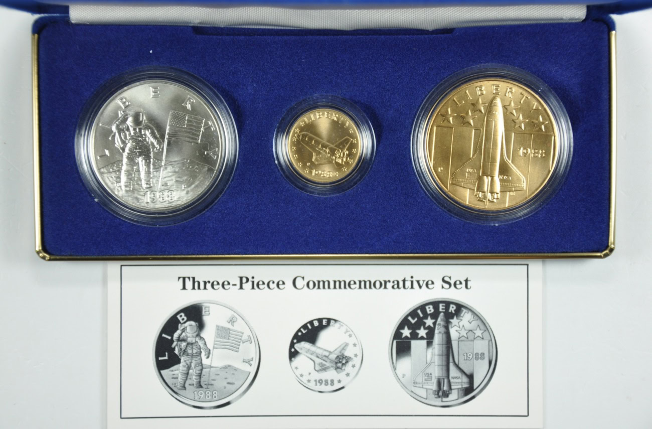1988 America in Space Commemorative Bronze, Silver and Gold Set in