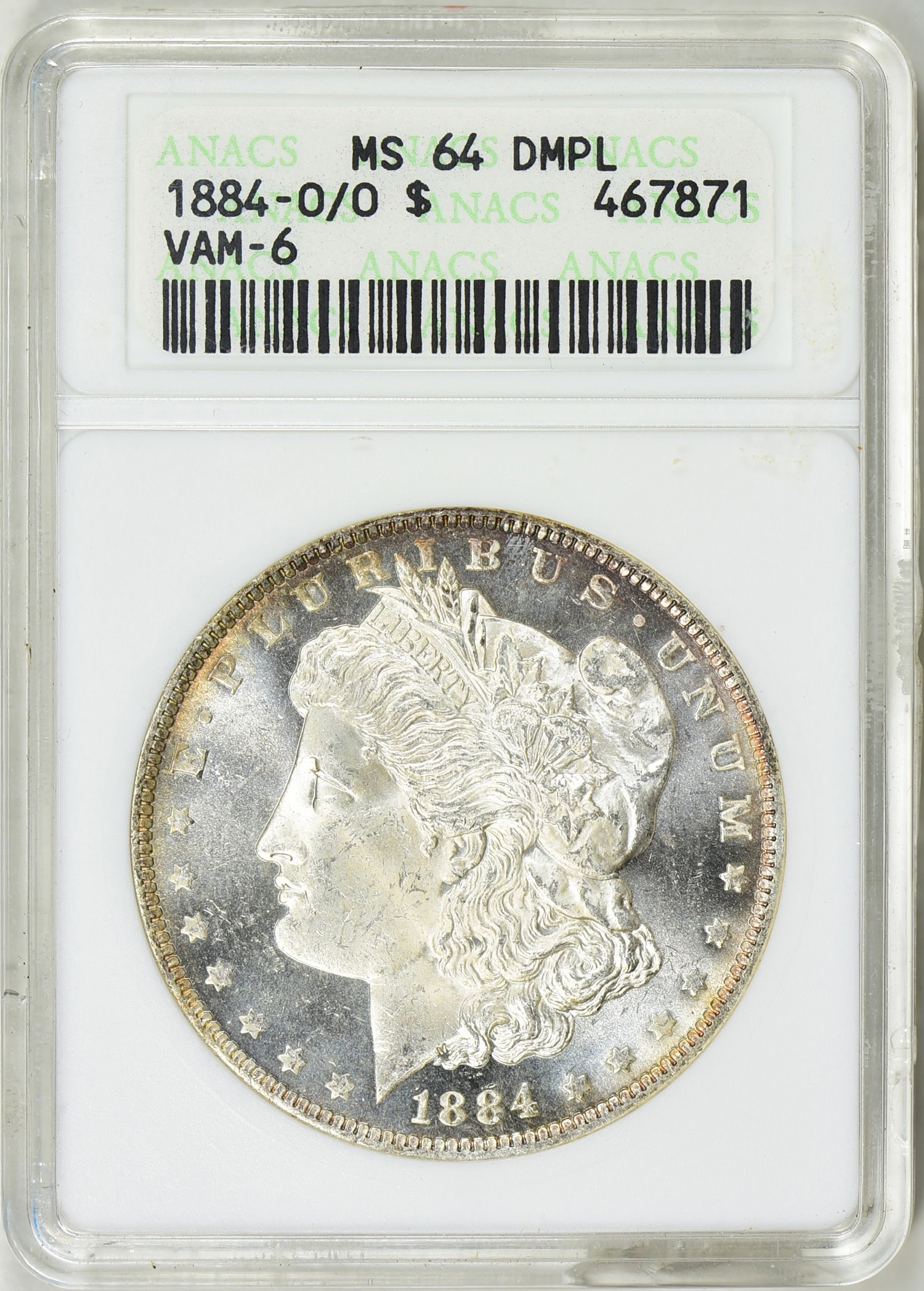 1884-O/O Morgan Silver Dollar VAM-6 ANACS MS-64 DMPL OH (Item