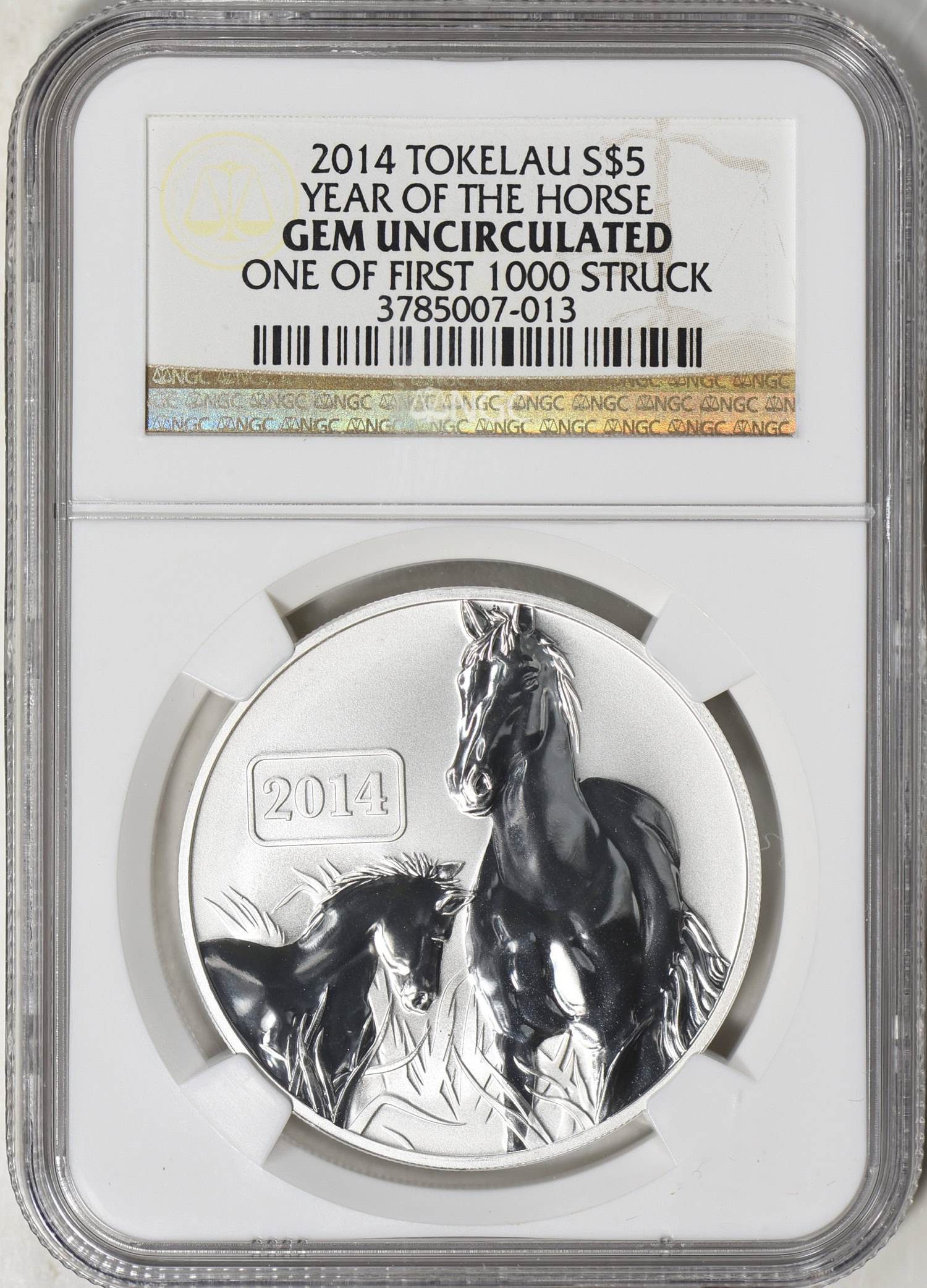 Tokelau 2014 S$5 Silver Year of the Horse NGC Gem Uncirculated